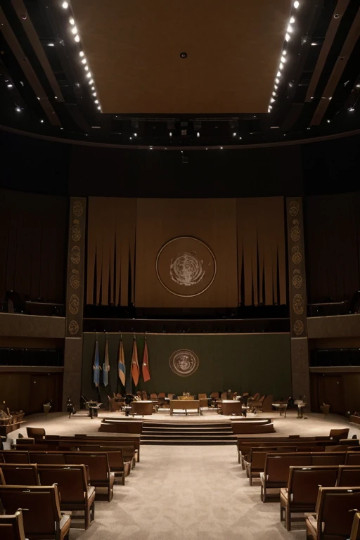 A man giving a speech at the United Nations,microphone,audience,diplomats,delicate hand gestures,decisive and confident,international cooperation,broader global issues,diplomatic negotiations,diverse cultural representation,serious and focused facial expression,subtle yet powerful body language,formal attire,auditorium filled with delegates,large UN logo,authoritative voice,global challenges,peace,justice,equality,sustainable development,harmony,posters of past UN conferences,flag of each member country,professional interpreters in booths,acoustic sound system,official protocol,impressive stage design,elaborate lighting effects,imposing podium,meticulously organized event,banner emphasizing the importance of unity and collaboration,(best quality,4k,8k,highres,masterpiece:1.2),ultra-detailed,realistic:1.37,HDR,UHD,studio lighting,ultra-fine painting,sharp focus,physically-based rendering,extreme detail description,professional,vivid colors,bokeh,portraits,photography,warm color tone,spotlight,beam of light.