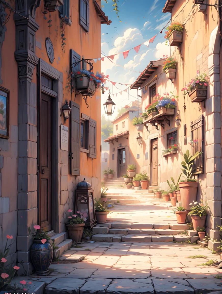 painting of a desert with a beautiful oasis, beduin camp,flowers, beautiful art uhd 4 k, a beautiful artwork illustration, beautiful digital painting, highly detailed digital painting, beautiful digital artwork, a bustling magical town, mediterranean fisher village, mediterranean city, detailed painting 4 k, ancient mediterranean village, very detailed digital painting, rich picturesque colors, gorgeous digital painting