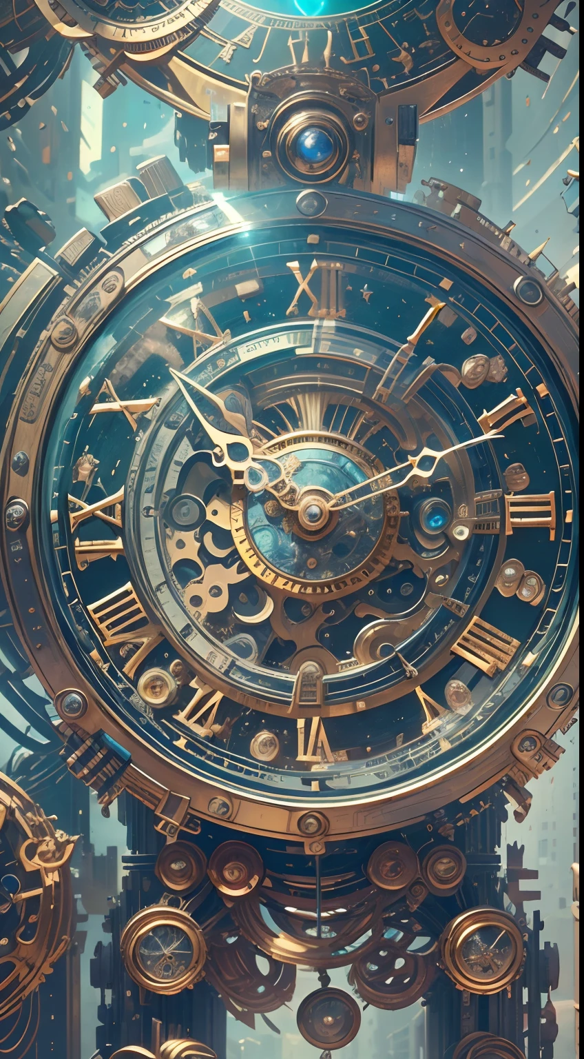 8K, 16k, Award-winning, Highest quality, Highest resolution, Super detail, High detail, Anatomically correct, Masterpiece),UHR， Clock in the starry sky，The timing mechanism of the future, delicate craftsmanship , A legendary mechanical clock, Rare and precious, Intricate details, Smart clocks are made of a metal called orichalcum, There are no gemstones, (The inside of the mechanical clock is engraved with ancient characters: 1.2), Impeccable, Platinum, White, Gold and silver, Mysterious starry sky，cyber punk perssonage，high - tech，hyper realisitc，Sci-fi dreams，Advanced extraterritorial technology，Epic digital sci-fi art