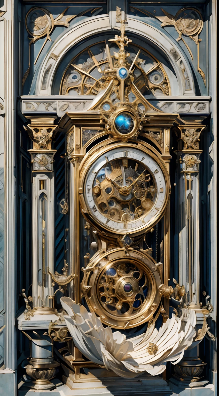 (8K, 16k, Award-winning, Highest quality, Highest resolution, Super detail, High detail, Anatomically correct, Masterpiece),UHR, Clock on the bell tower of the church,Ancient chronometric mechanism, delicate craftsmanship , A legendary mechanical clock, Rare and precious, Intricate details, Smartphones are made of a metal called orichalcum, There are no gemstones, (The inside of the mechanical clock is engraved with ancient characters: 1.2), Impeccable, Platinum, White, Gold and silver, Church bell tower,cyber punk perssonage