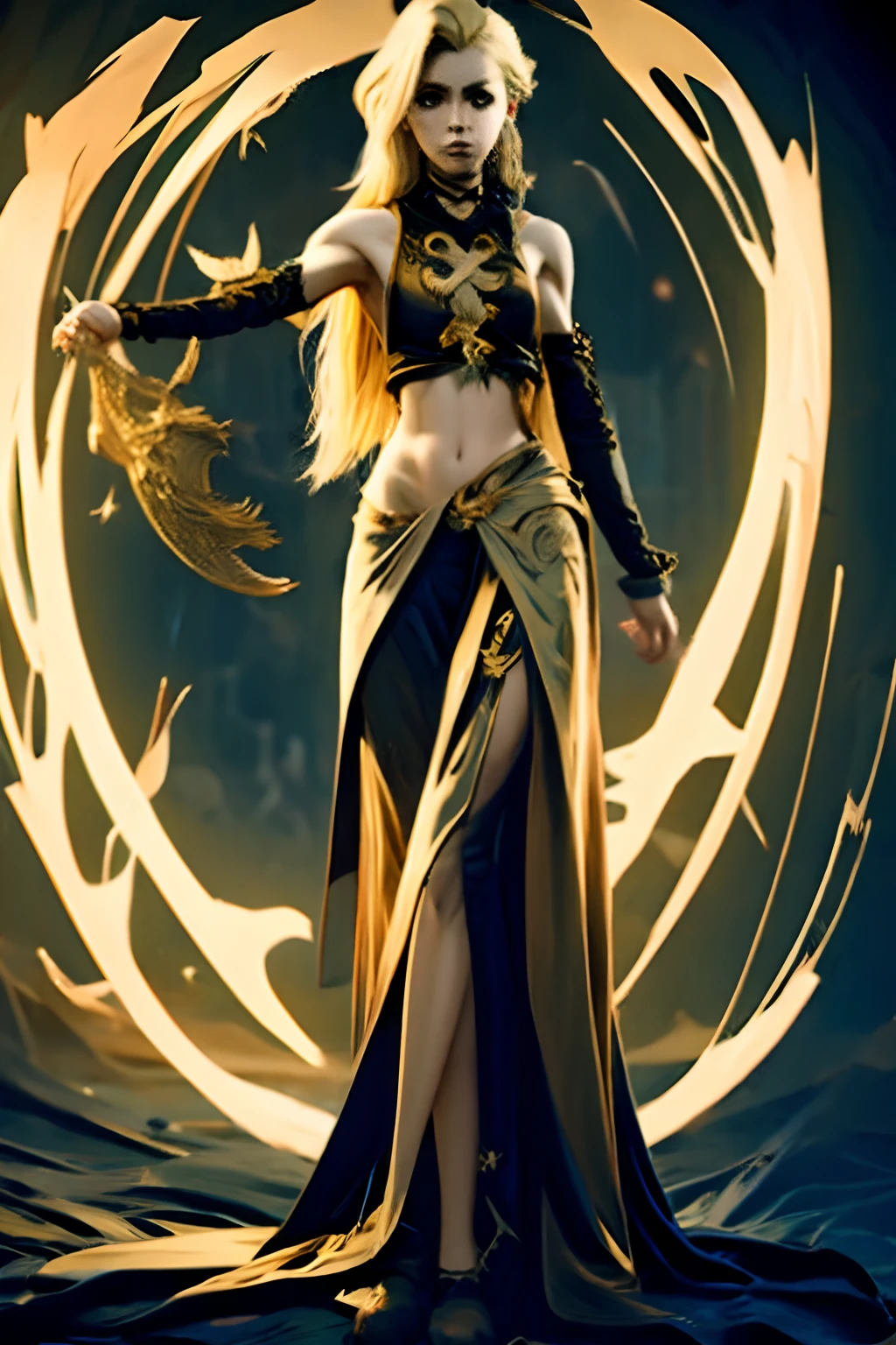 full body girl, blond hair, magic, arcane, dragon