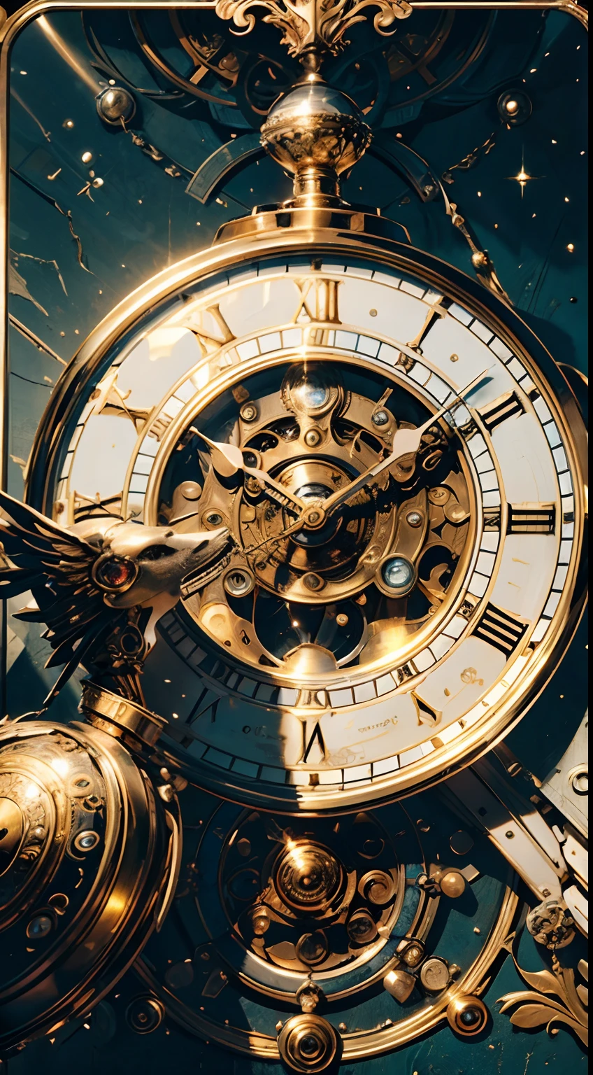 (8K, 16k, Award-winning, Highest quality, Highest resolution, Super detail, High detail, Anatomically correct, Masterpiece),UHR, Clock on the bell tower of the church,Ancient chronometric mechanism, delicate craftsmanship , A legendary mechanical clock, Rare and precious, Intricate details, Smartphones are made of a metal called orichalcum, There are no gemstones, (The inside of the mechanical clock is engraved with ancient characters: 1.2), Impeccable, Platinum, White, Gold and silver, Church bell tower,cyber punk perssonage