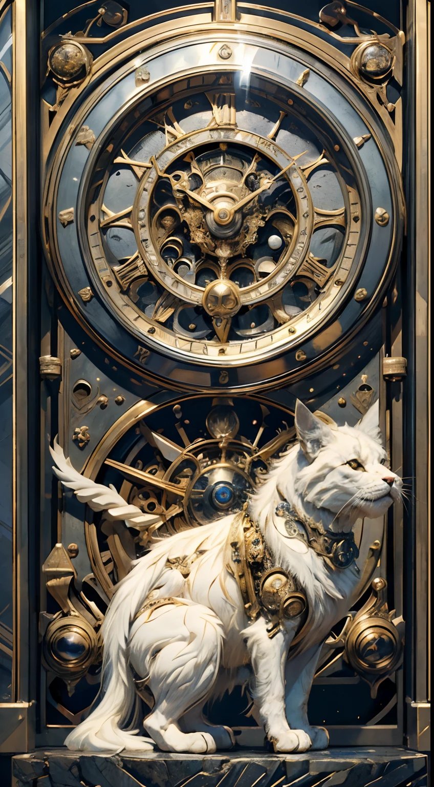 (8K, 16k, Award-winning, Highest quality, Highest resolution, Super detail, High detail, Anatomically correct, Masterpiece),UHR， Clock on the bell tower of the church，Ancient chronometric mechanism, delicate craftsmanship , A legendary mechanical clock, Rare and precious, Intricate details, Smartphones are made of a metal called orichalcum, There are no gemstones, (The inside of the mechanical clock is engraved with ancient characters: 1.2), Impeccable, Platinum, White, Gold and silver, Church bell tower，cyber punk perssonage