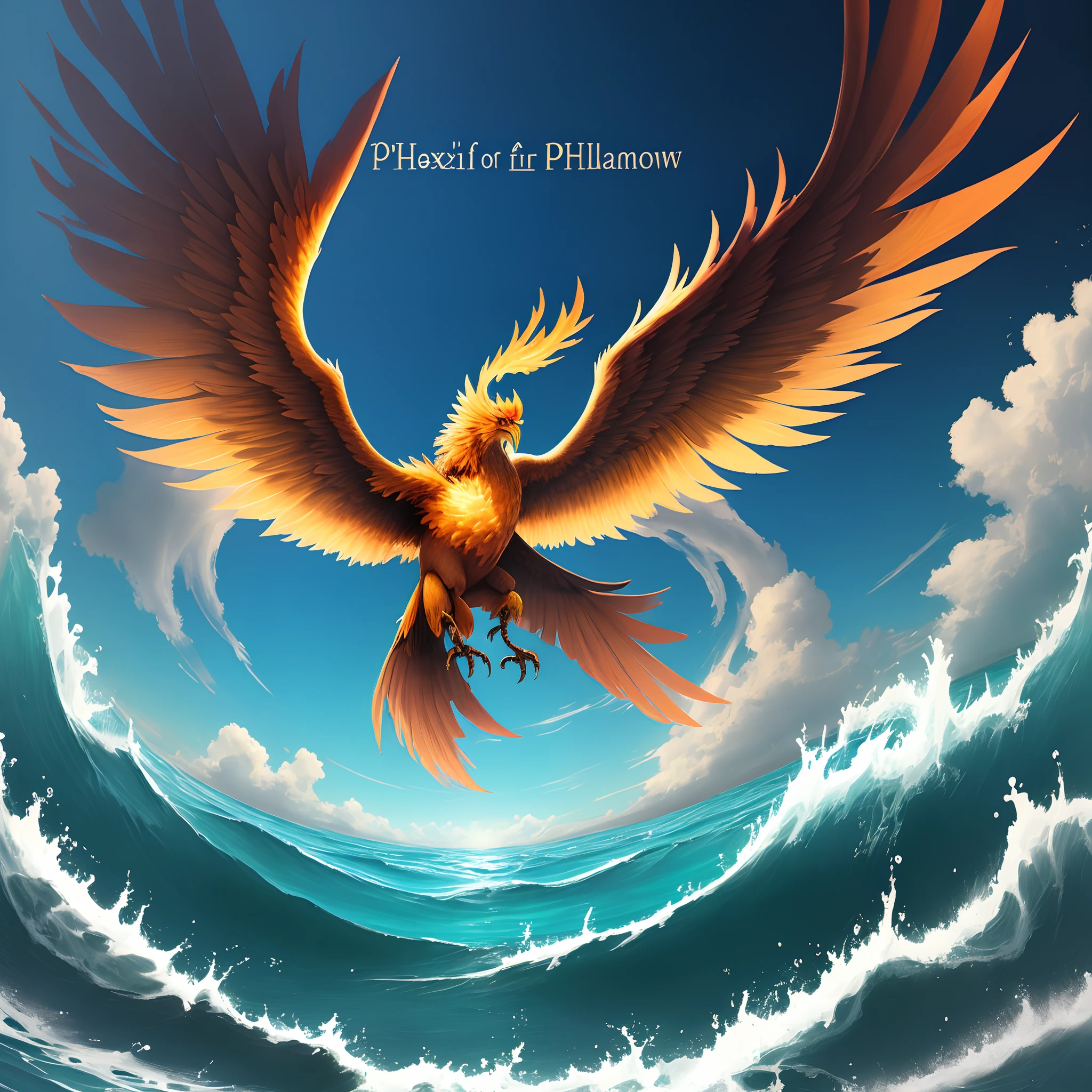 Logo of a phoenix in an ocean theme with the word "Phlow"