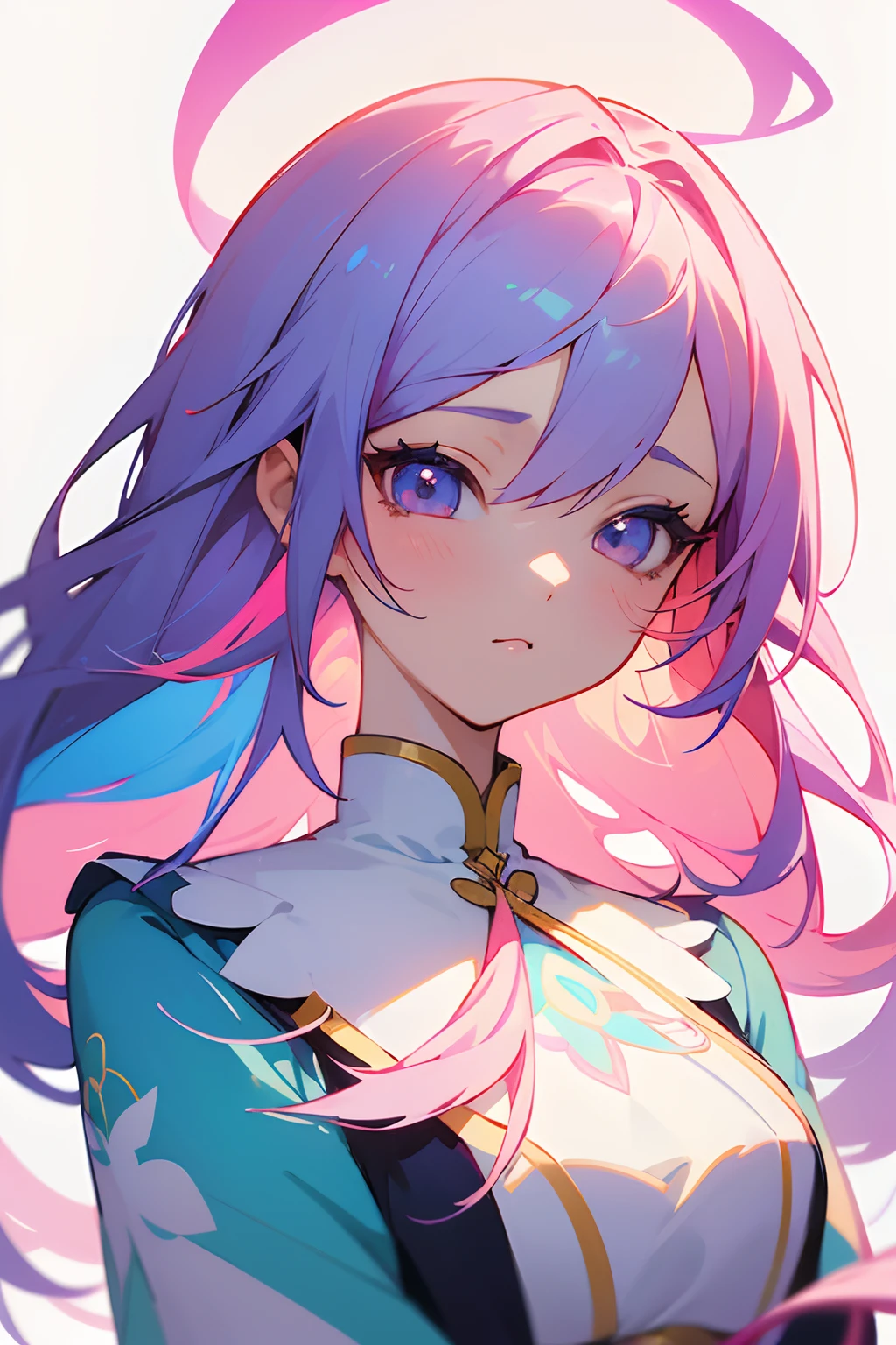 (masterpiece、top-quality)、女の子 1 人、anime girl with colorful hair and a colorful dress, rossdraws pastel vibrant, rossdraws cartoon vibrant, anime style 4 k, Beautiful Anime Portrait,, Beautiful anime girl, digital art in anime style,White background、upper body