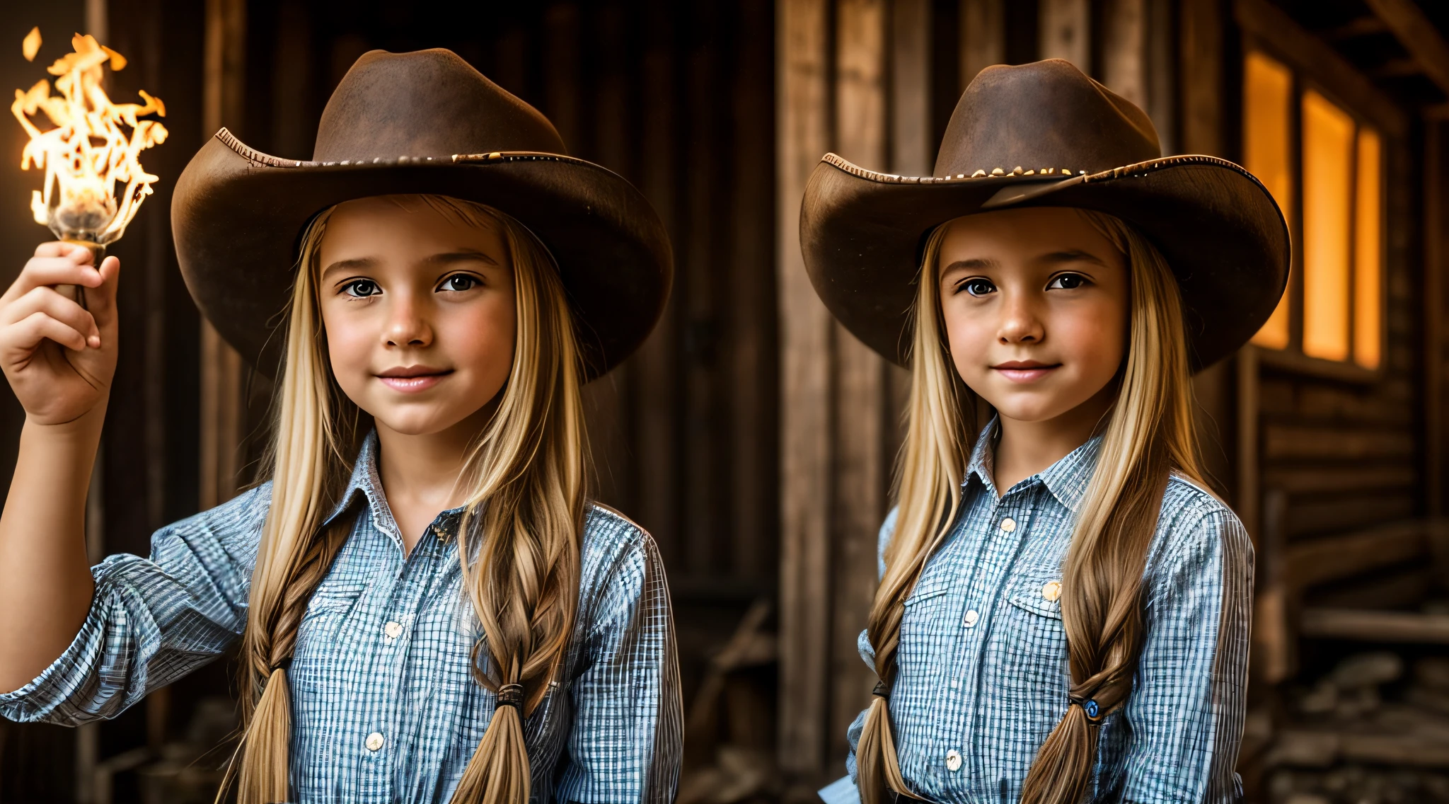 BLOND child girl in a cowboy hat holding a flashlight fire GREENlight and GLOBAL FIRE, segurando uma lanterna, Vaqueira, sob lanterna, Cowgirl ocidental, vestido como um xerife ocidental, vaca-meninam menina em roteampunk, Female cowgirl, Menina, Directed bda Sutton, barnet, Uplighting, foto da menina, wearing a cowboynext gen, retrato menina robusta