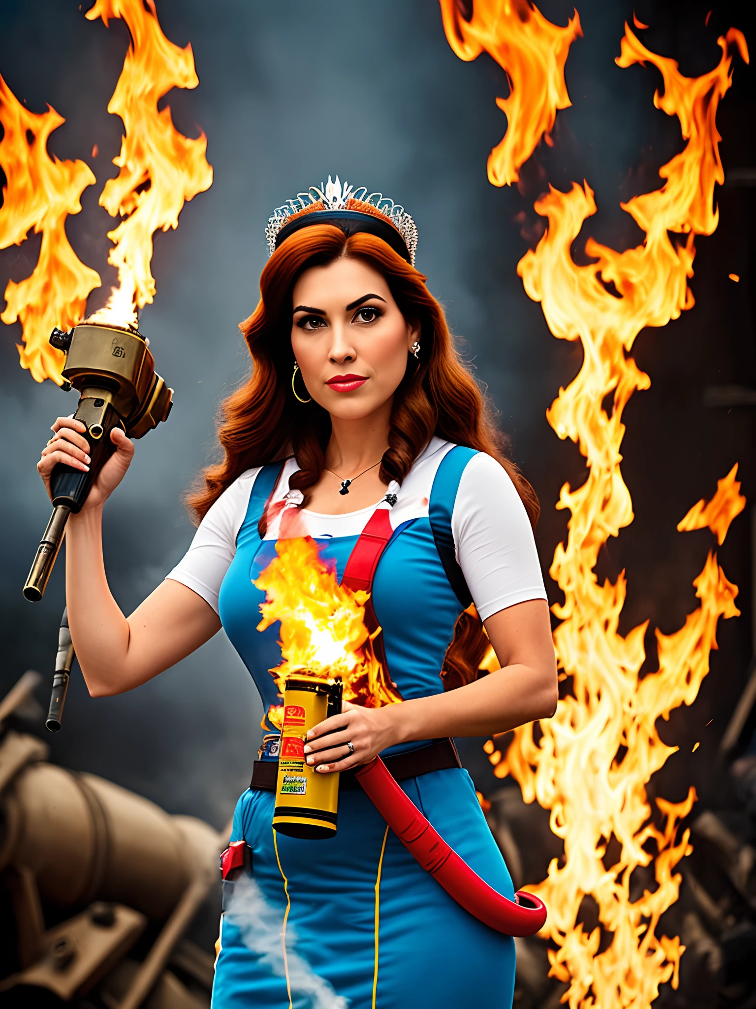 Disney princess titianna holding flamethrower