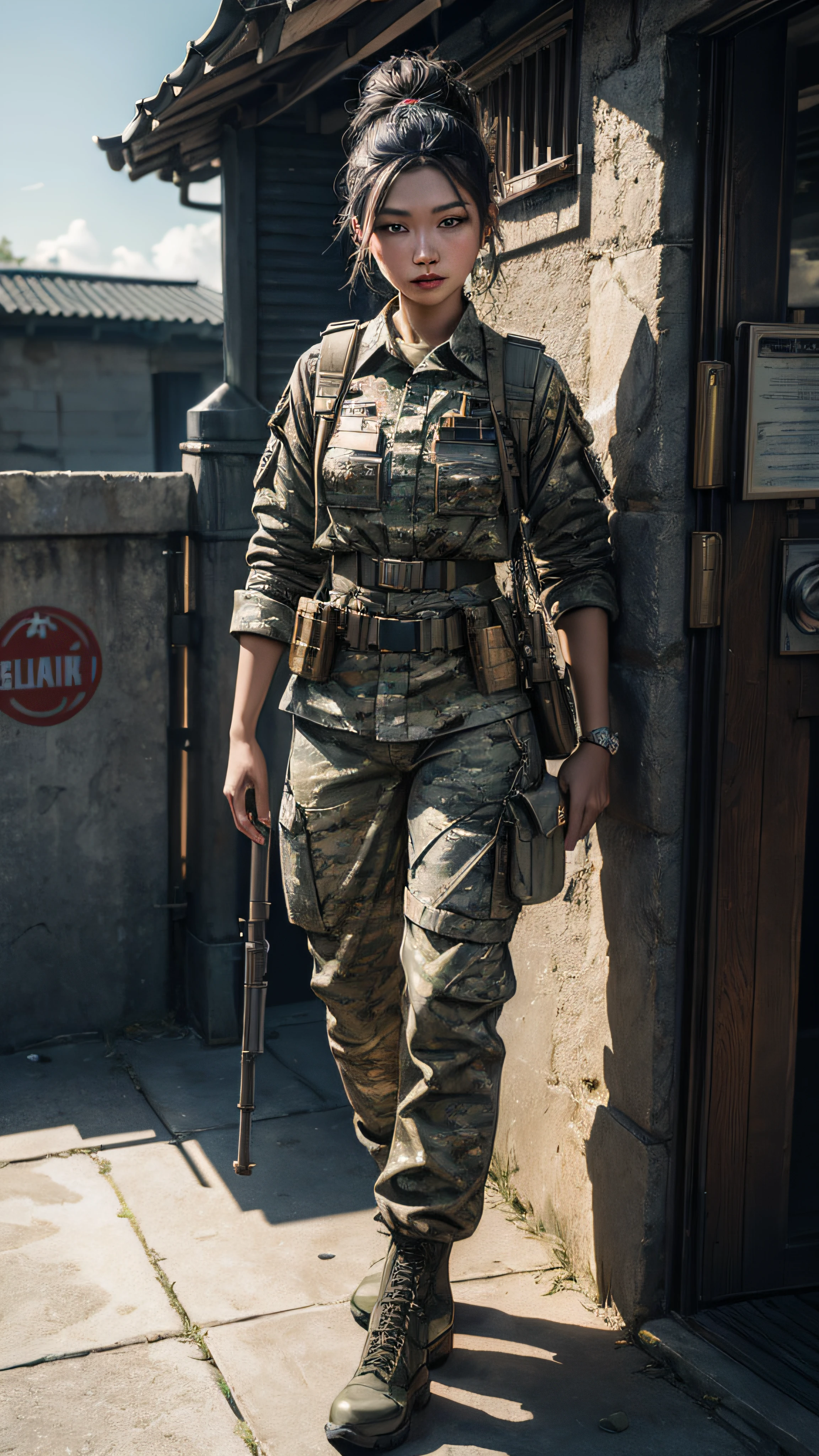 ((Best quality)), ((masterpiece)), (highly detailed:1.3), 3D, beautiful javanese goddess as soldier female urinating in her uniform pants(wearing camouflage_uniform:1.1), bandolier, holding machine gun m-60, realistic full long uniform, real life, bandolier (camouflage:1.3),HDR (High Dynamic Range), Ray Tracing,NVIDIA RTX,Super-Resolution,Unreal 5,Subsurface scattering,PBR Texturing,Post-processing,Anisotropic Filtering,Depth-of-field,Maximum clarity and sharpness,Multi-layered textures, Wide aperture, Low ISO, White balance, Rule of thirds, 8K RAW