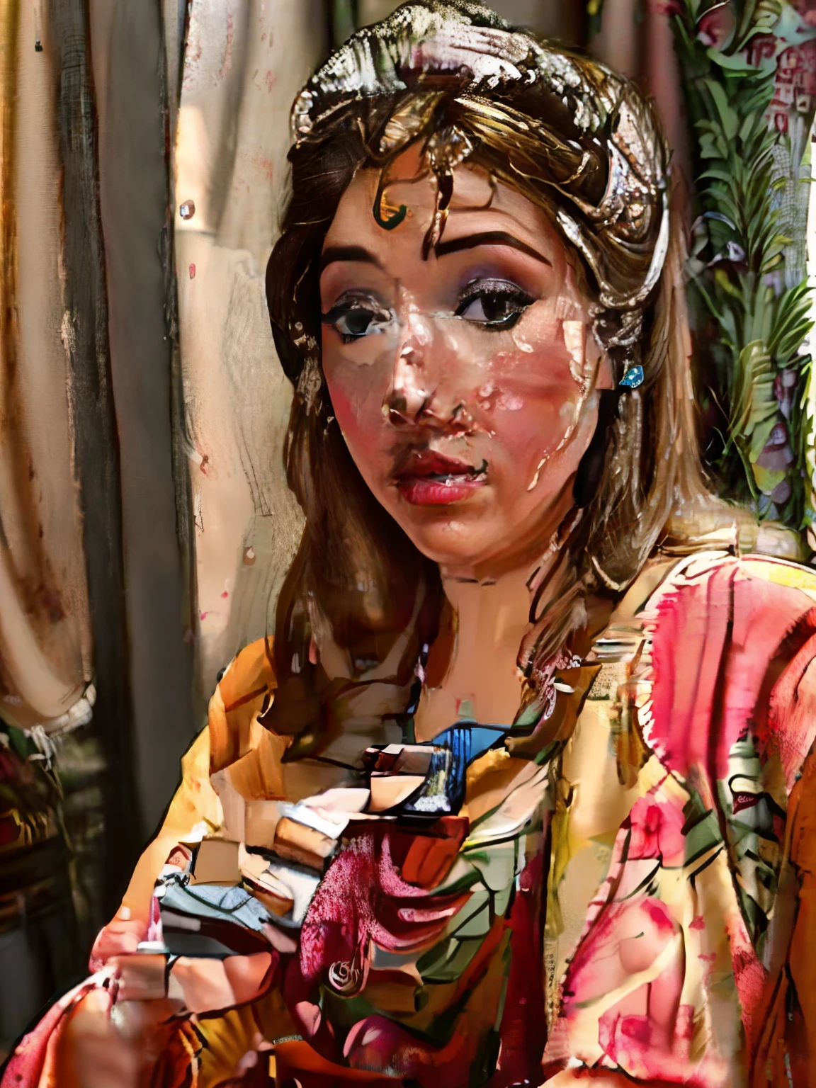 Woman holding a glass of red liquid with a flowery pattern, coquetel de bebida, com uma bebida, segurando uma bebida, taken in the early 2020s, inspired by Eva Gonzalès, inspired by Verónica Ruiz de Velasco, inspirado em Carlo Martini, imagem de perfil, beber um martini, segurando um martini