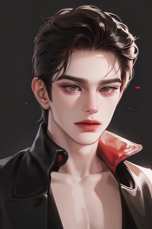 photography of a sexy man, a solo man, (((man))), ((masculine face)), 30 years old, vampire, bad boy, handsome, realistic, (red eyes), expressive look, black hair, long bangs, rose pale lips, (((dark background))), (((city backgtound))), shine hair, angular jaw, square face,broad shoulders, tall, muscular, strong, shaven, super detailed face, perfect body, perfect shapes, realistic image, award winning photography, 8k, (((perfect shiny eyes))), in a city