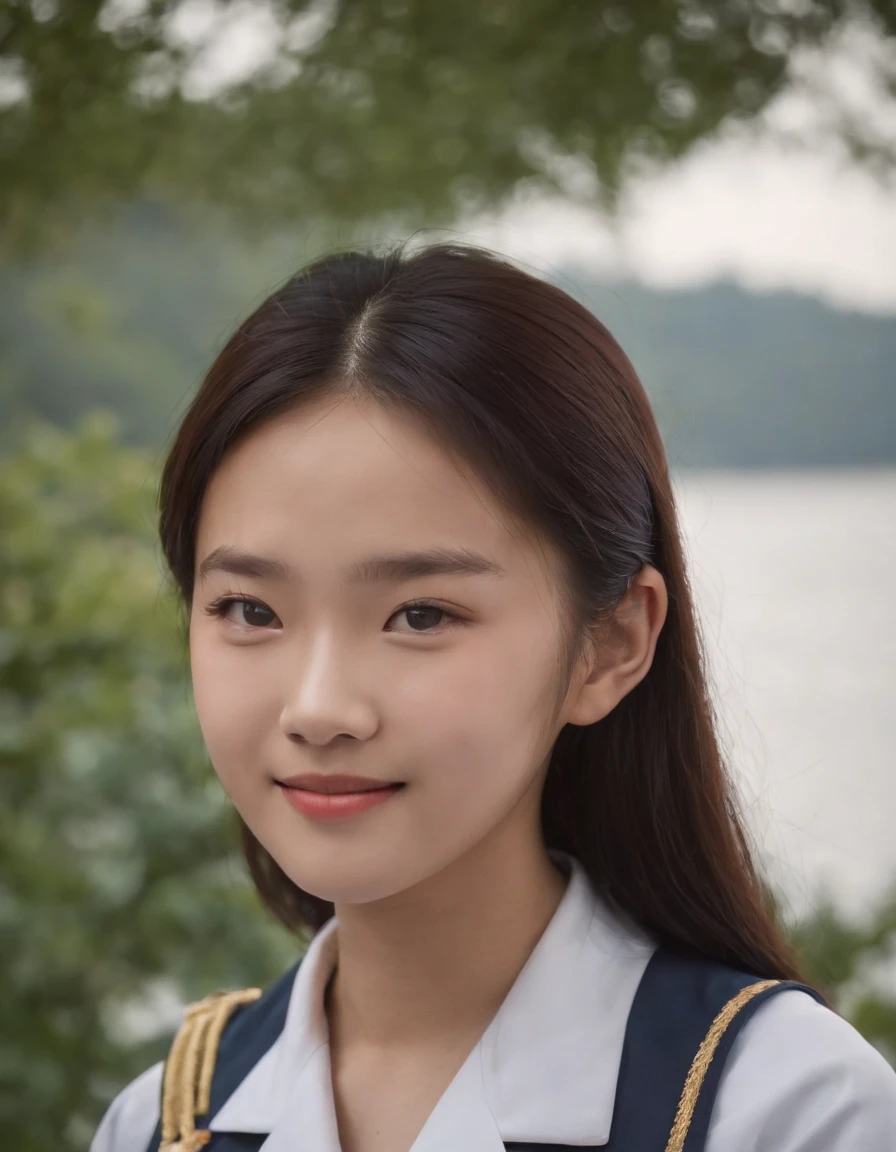 -yeld Chse female student,in sailor suit,The upper part of the body,ssmile