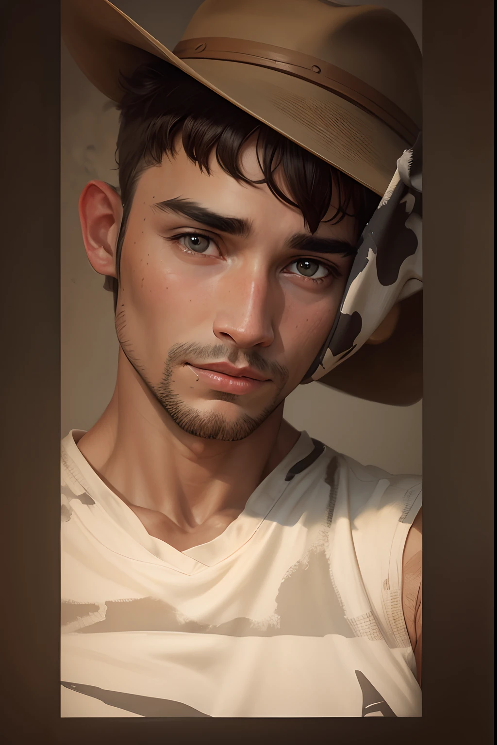 Cow boy background, realistic face