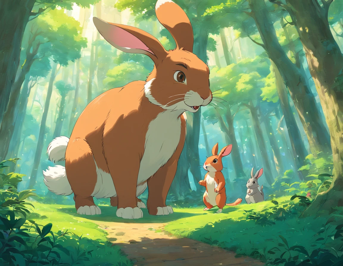 A rabbit，An elephant，Two squirrels，In the Kirin Forest，play