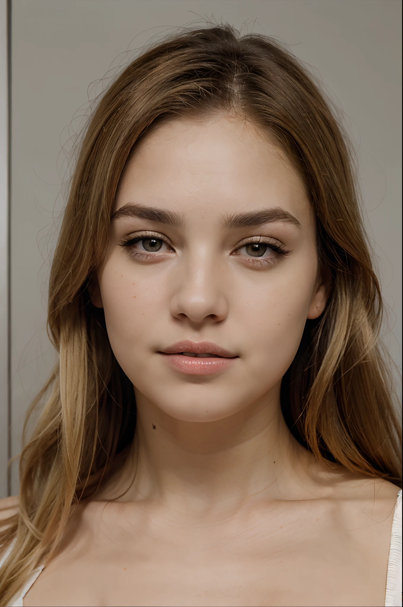 a European woman similar in appearance to Emilia Clark, fitting the trend of the most beautiful women, blonde, passport photo of face