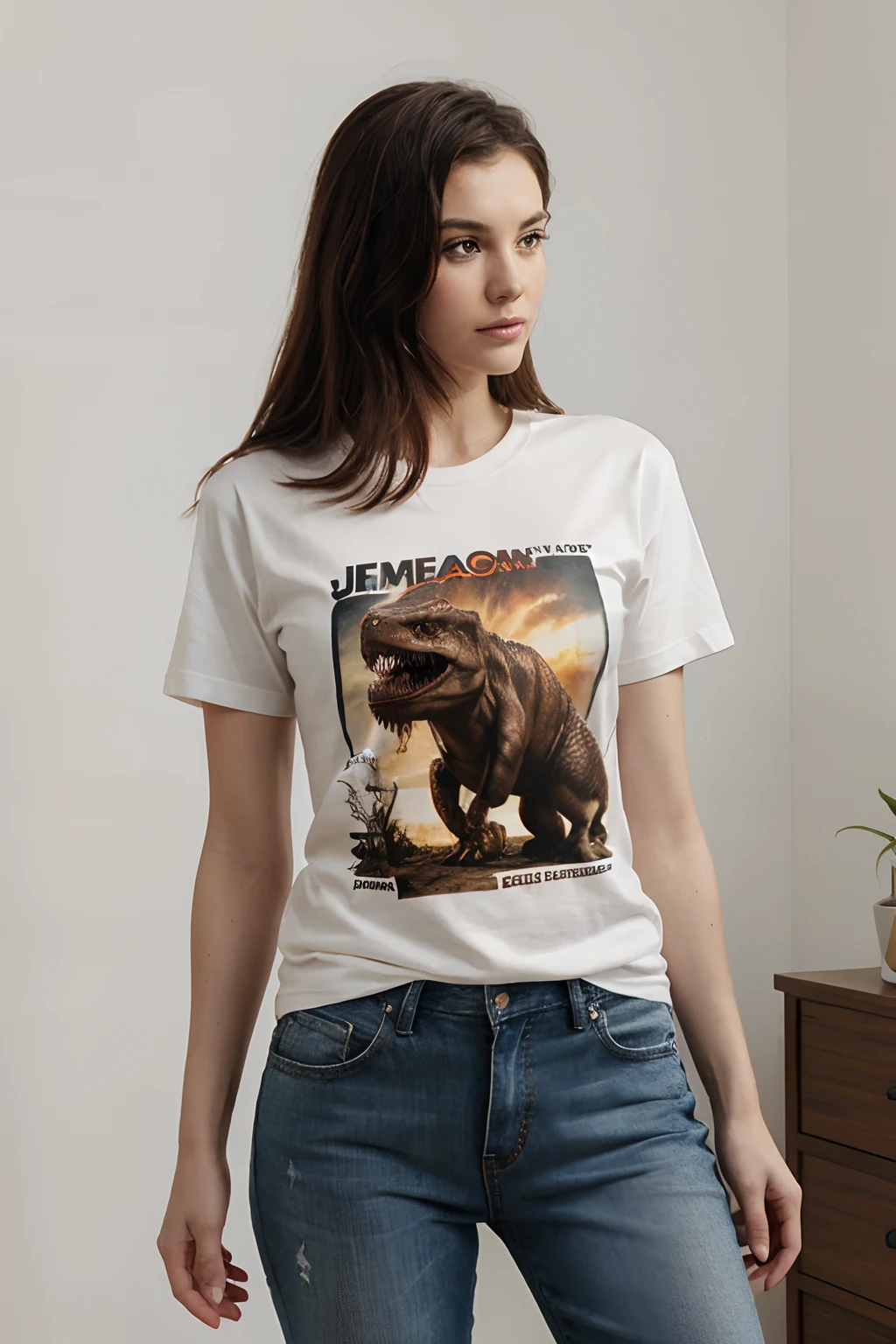 t-shirt mockup with t-rex on it