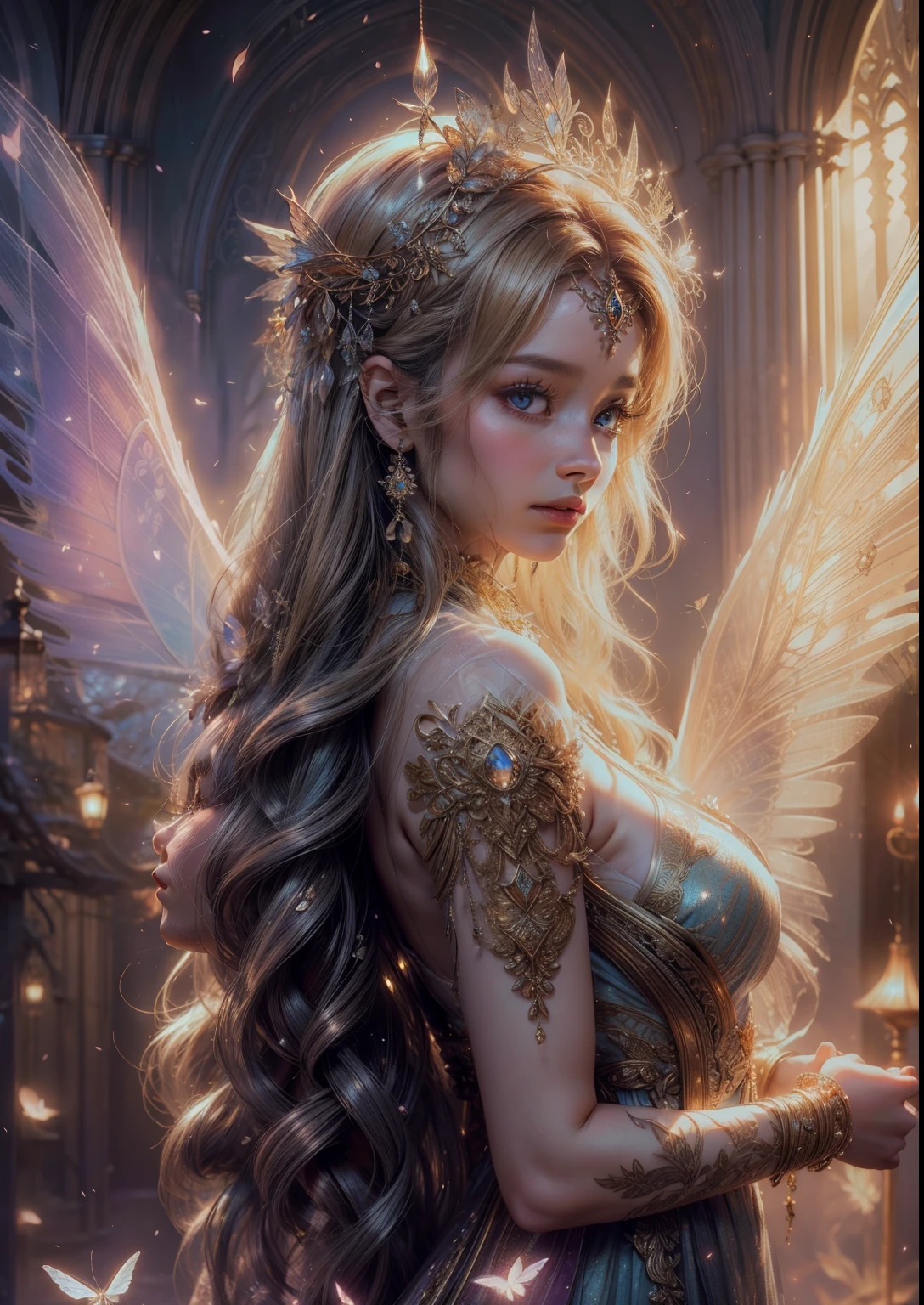 flower spirit,small,butterfly wing,girl,(best quality,4k,8k,highres,masterpiece:1.2),ultra-detailed,(realistic,photorealistic,photo-realistic:1.37),ethereal,soft colors,glowing light,enchanted forest,magical atmosphere,nature background,delicate petals,vibrant flowers,gentle breeze,peaceful expression,vivid eyes,long flowing hair,graceful pose,sunlit scene,subtle details,fantastical elements,whimsical,translucent wings,serene ambiance,sprightly,joyful,golden hour illumination,fairy-like,harmonious composition,delightful intricacies,intricate patterns,dreamy,sublime,pure,innocent,playful,enchanted moment