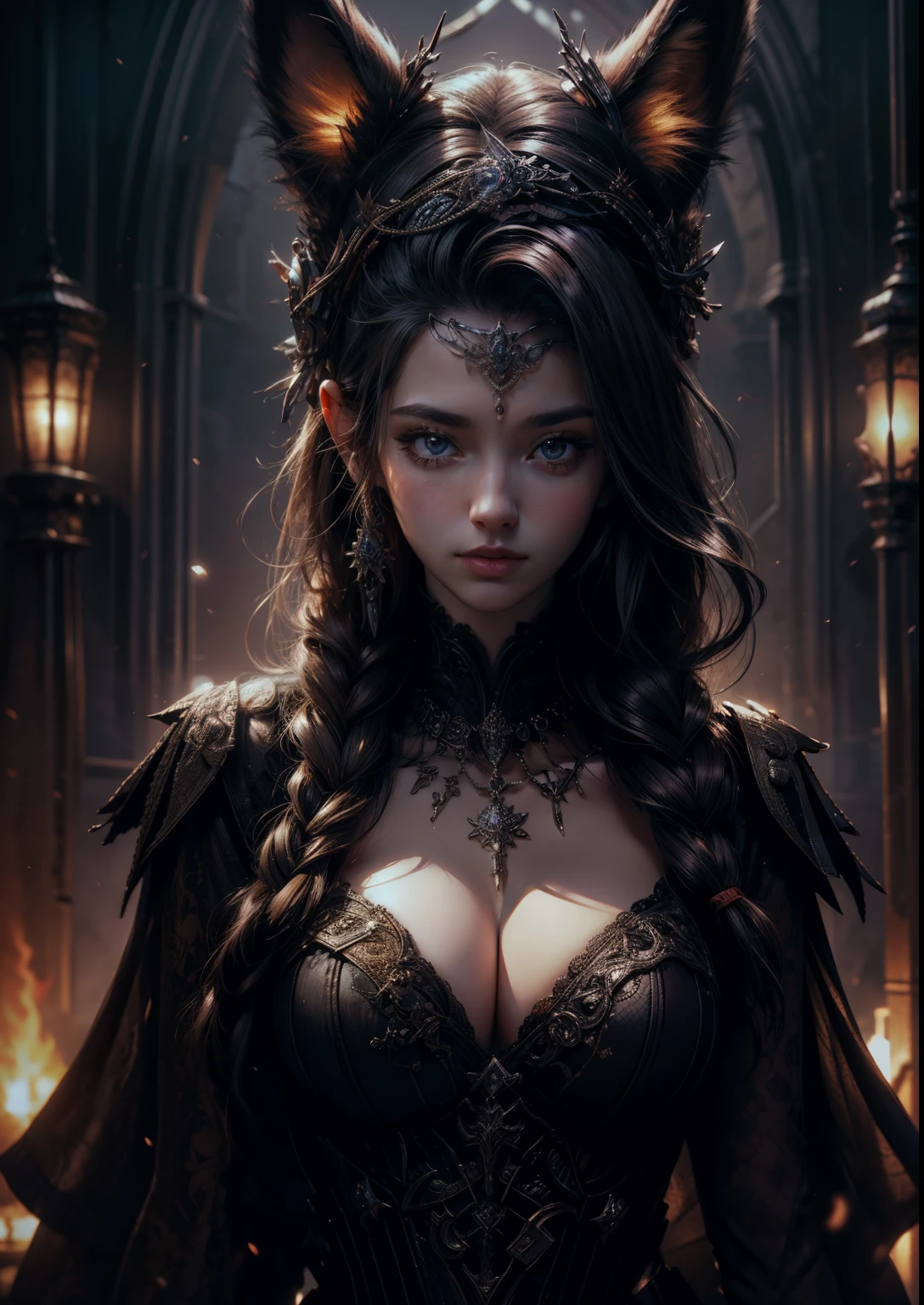 (masterpiece, best quality, high resolution, unity 8k wallpaper, extremely detailed CG:1), (illustration:1.0), 1girl, upper body, portrait, solo, foxyms, headband, gloves, pauldrons, shirt,