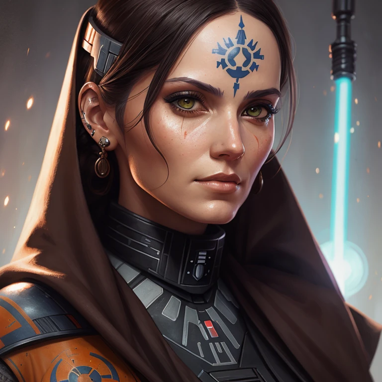 Portrait of a Celtic Jedi Sentinel with wet Shamrock Armor, green lightsaber, by Aleksi Briclot, shiny wet dramatic lighting --auto