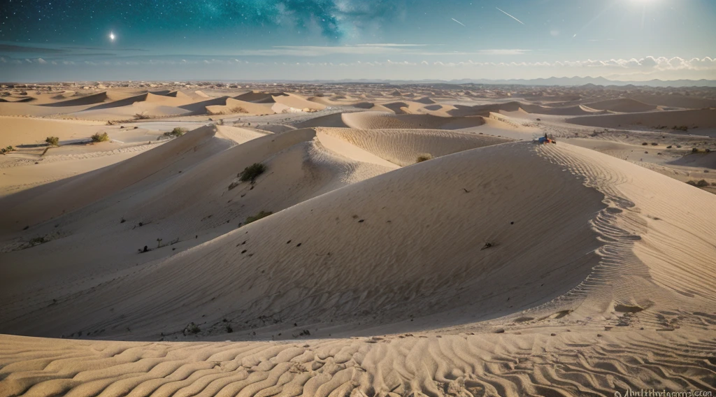(best quality,4k,High definition),(fotografia realista),(Landscape),(noite muito escura),(Magnificent Dunes),(Starry sky),(ultra-detalhado),(cinemactic),Deserto do Saara,Paisagem noturna,vivid colors,Desert Oasis,Enluarado,Imposing sand formations,silhueta das palmeiras,estrelas cintilantes,atmosfera estranha,tranquilidade misteriosa,Peaceful solitude,escala impressionante,Intricate sand patterns,tons sutis de areia,sombras escuras,silhuetas de colinas distantes,dramatic perspective,luar suave,beleza sublime,serene silence