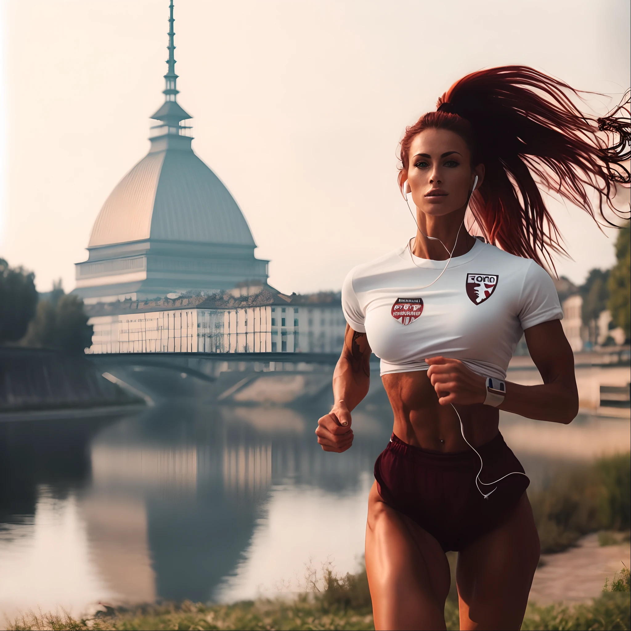 there is a woman running on a path near a body of water, running through italian town, fitness model, ifbb fitness body, athletic fashion photography, fit girl, jovana rikalo, train with maroon, olga buzova, marta syrko, fit body, fit physique, elena masci, dasha taran, raphael personnaz