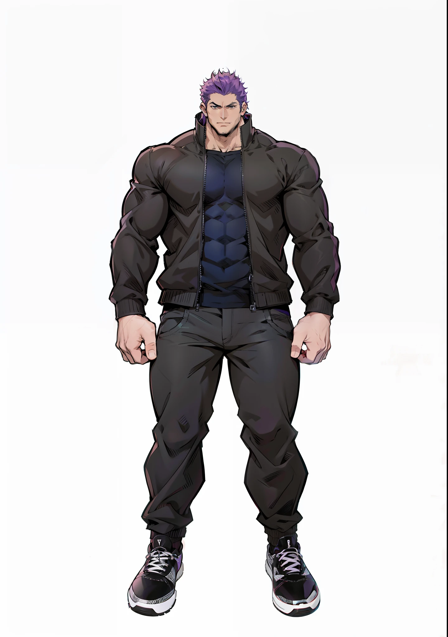 Gere uma imagem de arte no estilo anime de um homem , com cabelo vermelho fosco, olhos roxo ,arte estilo anime .