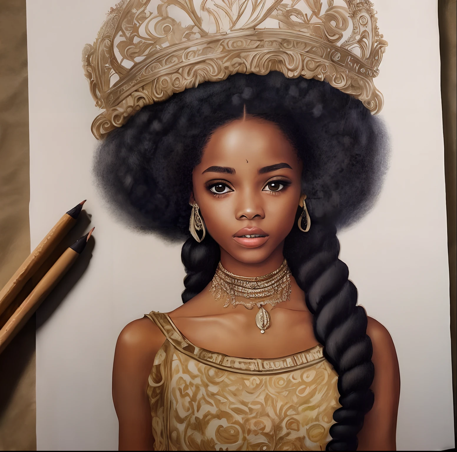 draw a black skin queen of 15yrs old very beautiful and modest
