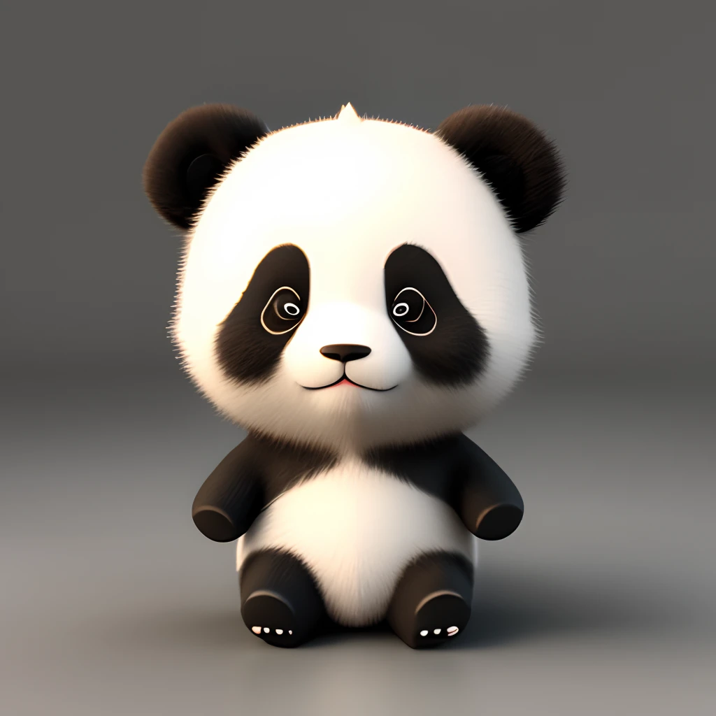 A cute panda little character in light 3D with a front