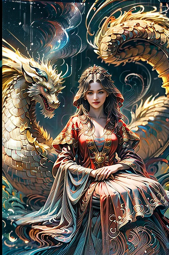 An 8K high-definition portrait of a beautiful ((woman with dragon)), Deusa afrodite, uma deusa de beleza fenomenal, a mais bela das mulheres, mulher iraniana de extrema beleza,((tiro de todo o corpo)),(( com longos cabelos cacheados)), ((vestido longo vermelho e preto e detalhes em dourado )), (( with dragon), mulher com magia cigana, ((uma bela cigana de cabelos cacheados, libidinosa)), In the background full moon and sky with Milky Way, era vitoriana, uma Rainha bela e jovem, filmic grain, Ilford HP5, 80mmDeusa do Mar, Deusa do Oceano, Luthien, arte de deusa, Deusa da mitologia grega, Deusa da Lua, Deusa do amor e da paz, deusa bonito, Mitologia do Deusa da Terra, Um retrato impressionante de um deusa, Frank Kelly Freas, Estilo Karol Bak, ((beautiful face)), Ultra Definition, melhor qualidade, 32k ultra | | | | | | | | | | | | | | | | | | | | | | | | | | | | | | | | | | | | | | | | | | | | | | | | | | | | | | | | | | | | | | | | | | | | | | | | | | | | | | | | | | | | | |, Ultra HD | | | | | | | | | | | | | | | | | | | | | | | | | | | | | | | | | | | | | | | | | | | | | | | | | | | | | | | | | | | | | | | | | | | | | | | | | | | | | | | | | | | | | | | | | | | | | | | | | | | | | | | | | | | | |