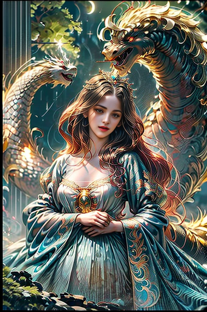 An 8K high-definition portrait of a beautiful ((woman with dragon)), Deusa afrodite, uma deusa de beleza fenomenal, a mais bela das mulheres, mulher iraniana de extrema beleza,((tiro de todo o corpo)),(( com longos cabelos cacheados)), ((vestido longo vermelho e preto e detalhes em dourado )), (( with dragon), mulher com magia cigana, ((uma bela cigana de cabelos cacheados, libidinosa)), In the background full moon and sky with Milky Way, era vitoriana, uma Rainha bela e jovem, filmic grain, Ilford HP5, 80mmDeusa do Mar, Deusa do Oceano, Luthien, arte de deusa, Deusa da mitologia grega, Deusa da Lua, Deusa do amor e da paz, deusa bonito, Mitologia do Deusa da Terra, Um retrato impressionante de um deusa, Frank Kelly Freas, Estilo Karol Bak, ((beautiful face)), Ultra Definition, melhor qualidade, 32k ultra | | | | | | | | | | | | | | | | | | | | | | | | | | | | | | | | | | | | | | | | | | | | | | | | | | | | | | | | | | | | | | | | | | | | | | | | | | | | | | | | | | | | | |, Ultra HD | | | | | | | | | | | | | | | | | | | | | | | | | | | | | | | | | | | | | | | | | | | | | | | | | | | | | | | | | | | | | | | | | | | | | | | | | | | | | | | | | | | | | | | | | | | | | | | | | | | | | | | | | | | | |