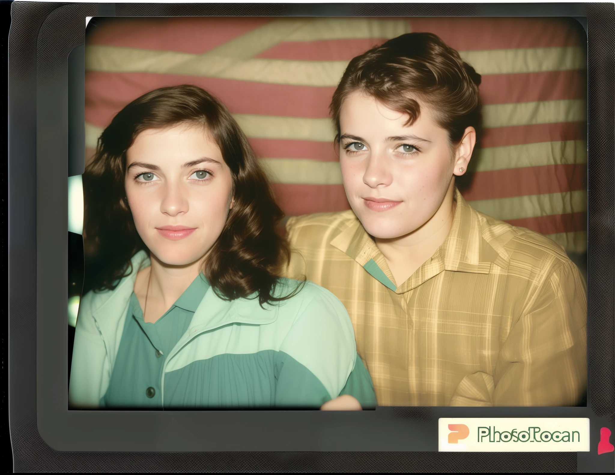 There are two people who are posing for a photo together, colorized photon, fotoscan, retrato colorido, uma foto colorida, foto colorida, fotosesperadas, cor restaurada, Polaroid foto colorida vintage, foto em cores, foto colorida, Foto Polaroid encontrada, foto descoberta, foto restaurada, Fotografia Polaroide, fotoscanned, Porta, fotografia, photohopped