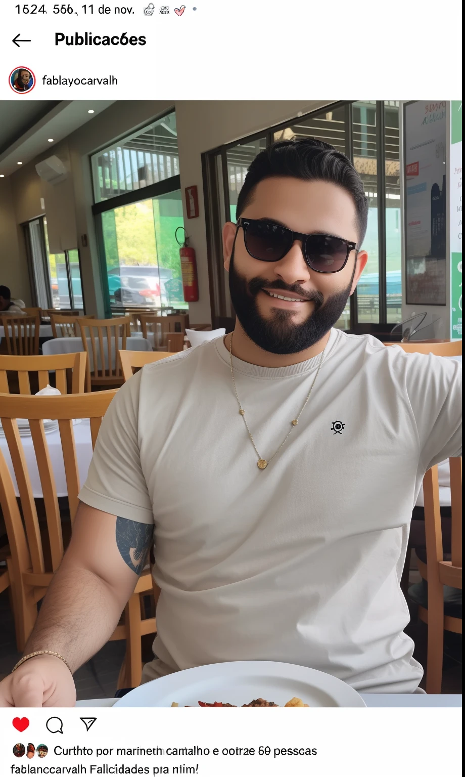 Animated Character Man With Beard And Sunglasses Sitting At A Table With A Plate Of Food, cerca de 3 0 anos de idade, estudante de medicina cabelos preto, barba, forte