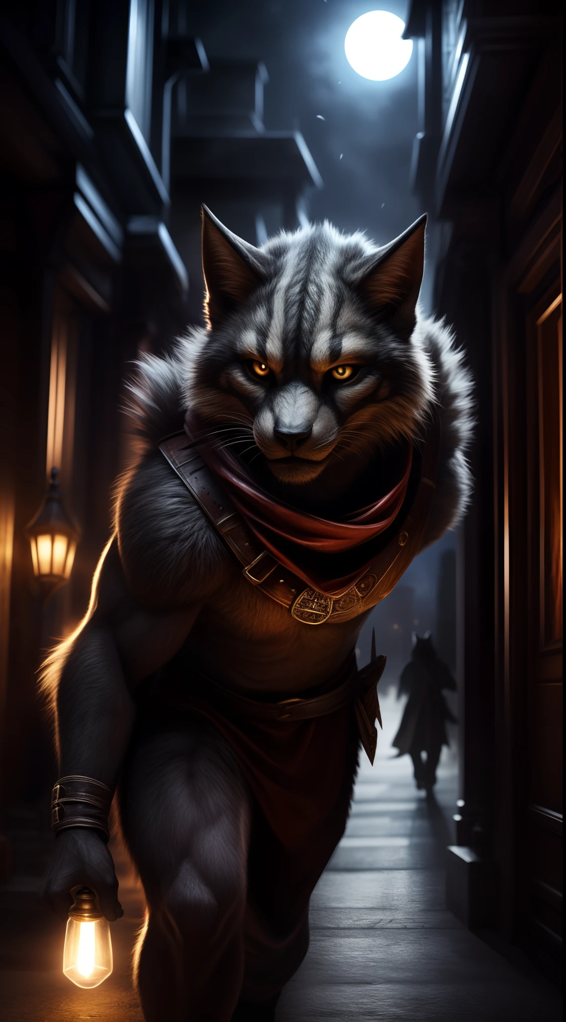 (best quality,4k,8k,highres,masterpiece:1.2),ultra-detailed,(realistic,photorealistic,photo-realistic:1.37),1girl,catgirl,tabaxi girl,portraits,furry anthro,medium,beautiful detailed eyes,beautiful detailed lips,extremely detailed eyes and face,longeyelashes,fluffy body and ears,(furry:1.5),wearing leather cloth,wearing a face half mask,thief,sneaking around,dungeons and dragons character,sharp focus,vivid colors,bokeh,studio lighting,dark atmosphere,shadowy background,stealthy movements,nighttime scene,carefully avoiding detection,adventurous spirit,rogue-like pose,meticulously crafted details。