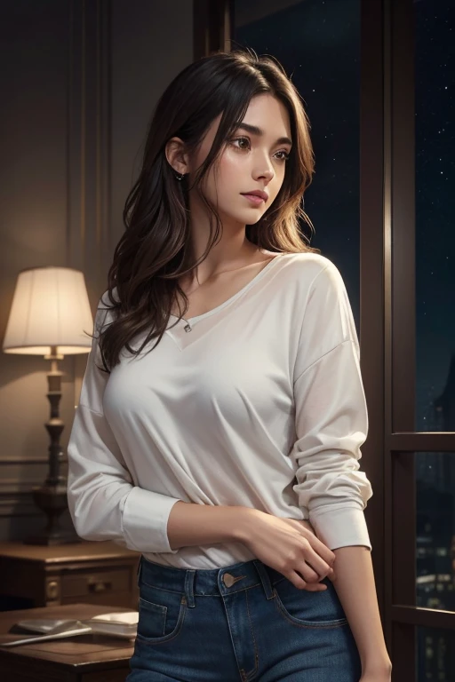 (best quality,4k,8k,highres,masterpiece:1.2),ultra-detailed,(realistic,photorealistic,photo-realistic:1.37),HDR,UHD,studio lighting,ultra-fine painting,sharp focus,physically-based rendering,extreme detail description,professional young woman,apologizing to viewer sincerely for hurting him,desires to make amends,intense eye contact,teary eyed,feeling low,vulnerable and remorseful;mirror reflection,gentle hand gesture,star-studded night sky background,soft natural lighting,subtle shadows,faint background ambiance,subdued color palette,elegant demeanor,delicate facial features,soft tousled hair,simple yet stylish attire,casual jeans and a fitted white shirt Please note that this is a dynamic prompt and may vary each time it is generated.