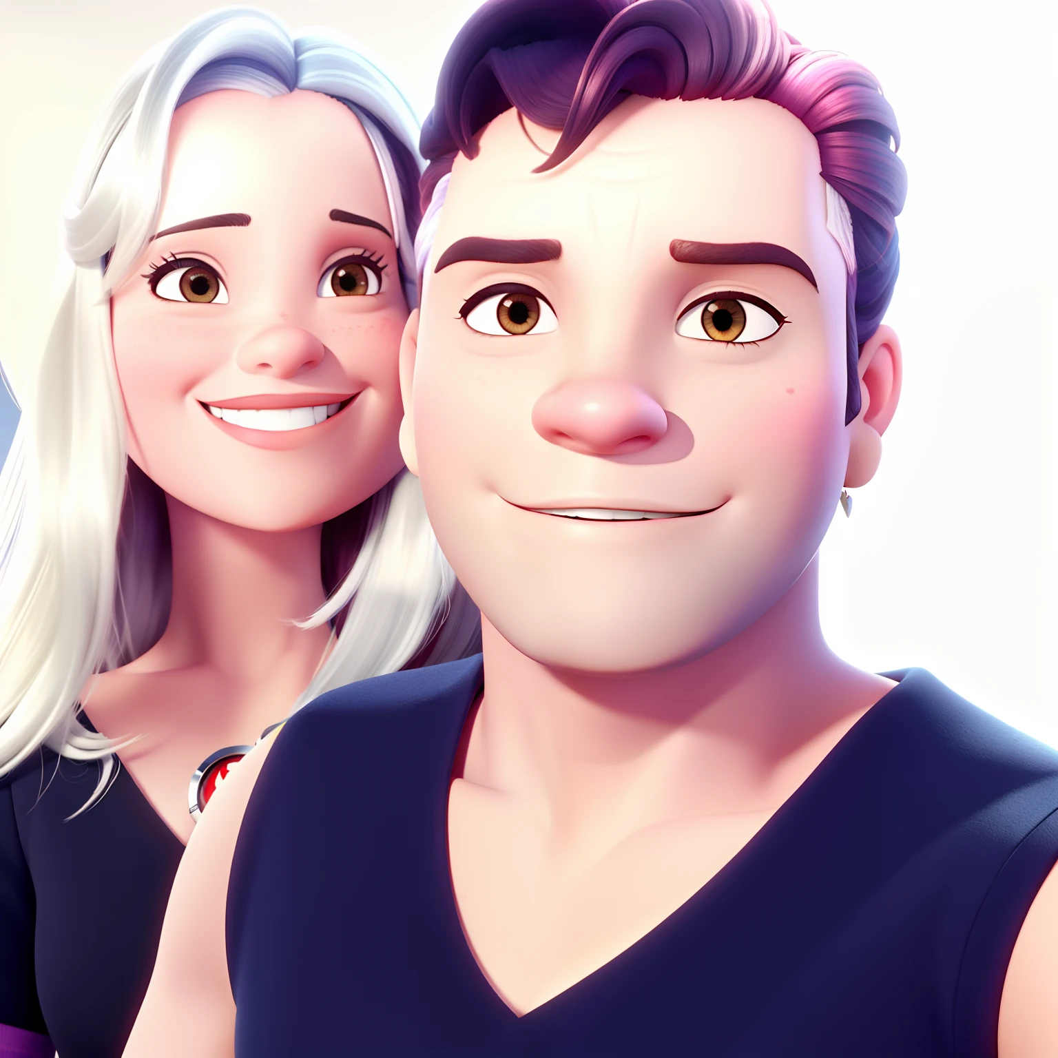Uma mulher loira e um homem moreno ambus com camistas preta estilo Disney pixar alta qualidade, melhor qualidade