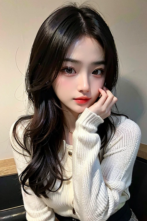 超A high resolution、masterpiece、top-quality、selphie、Instagramer、
extra detailed face、A detailed eye、Very complex and、perfect glossy shiny skins、Perfect litthing、Detailed Lighting、Dramatic shadows、光线追踪、
1 girl in、The upper part of the body、Black sweater、Dynamic Poses、coffee shop