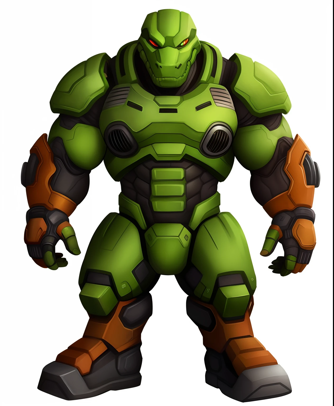 Doom the male crocodile supervillain, full body view
