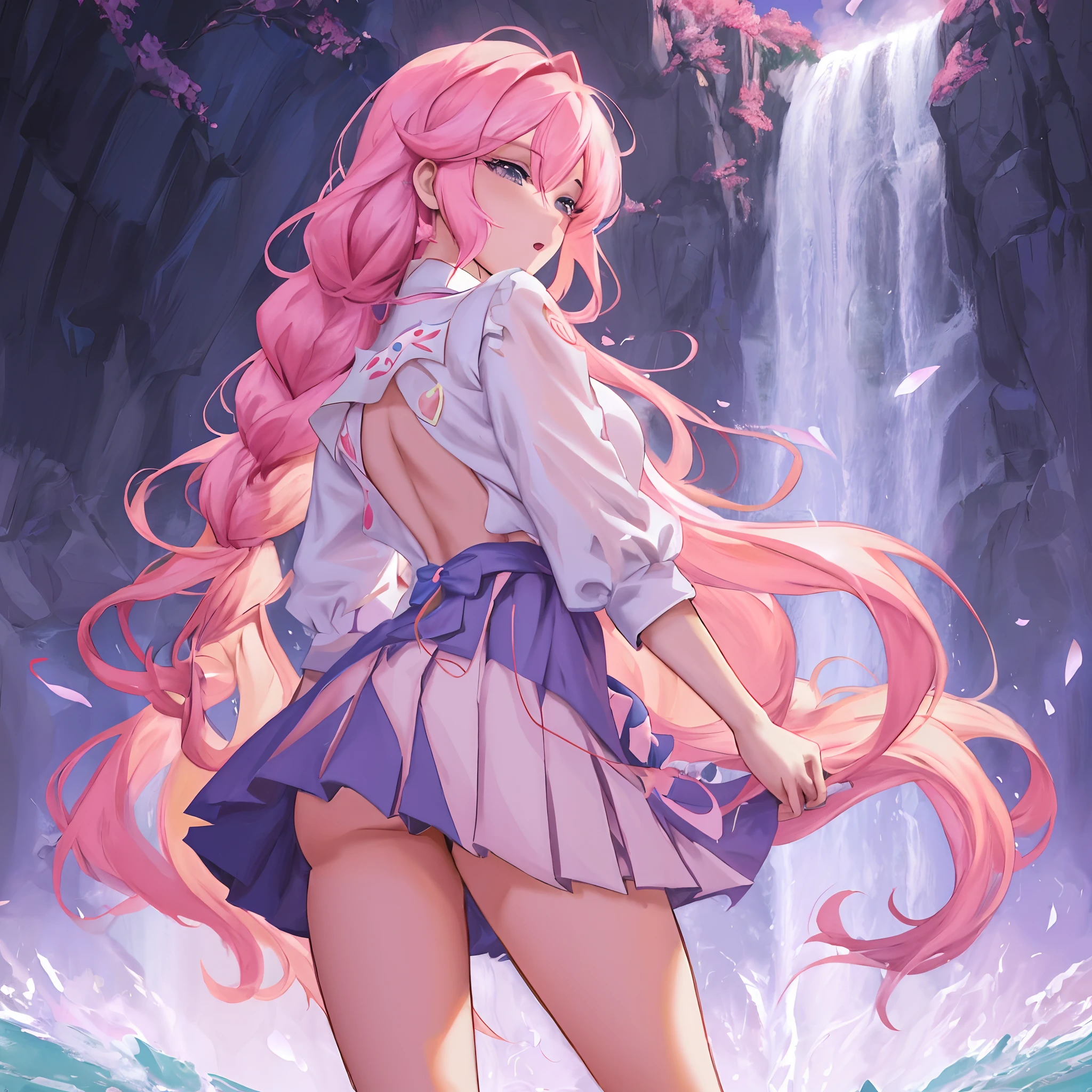 anime girl with long pink hair standing in front of a waterfall, anime girl with long hair, anime wallaper, clean detailed anime art, beautiful anime art style, anime art wallpaper 4 k, anime art wallpaper 4k, hd anime wallaper, beautiful anime artwork, anime wallpaper, anime art wallpaper 8 k, detailed digital anime art, anime illustration