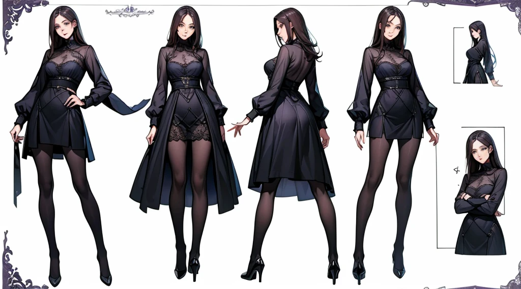 ((Masterpiece, Highest quality)), Detailed face, CharacterDesignSheet， full bodyesbian, Full of details, Multiple poses and expressions, Highly detailed, Depth, Many parts，Beautiful assassin girl，Night clothes，estilo fantasia，lacepantyhose，Extremely beautiful，High Balance, Natural light,