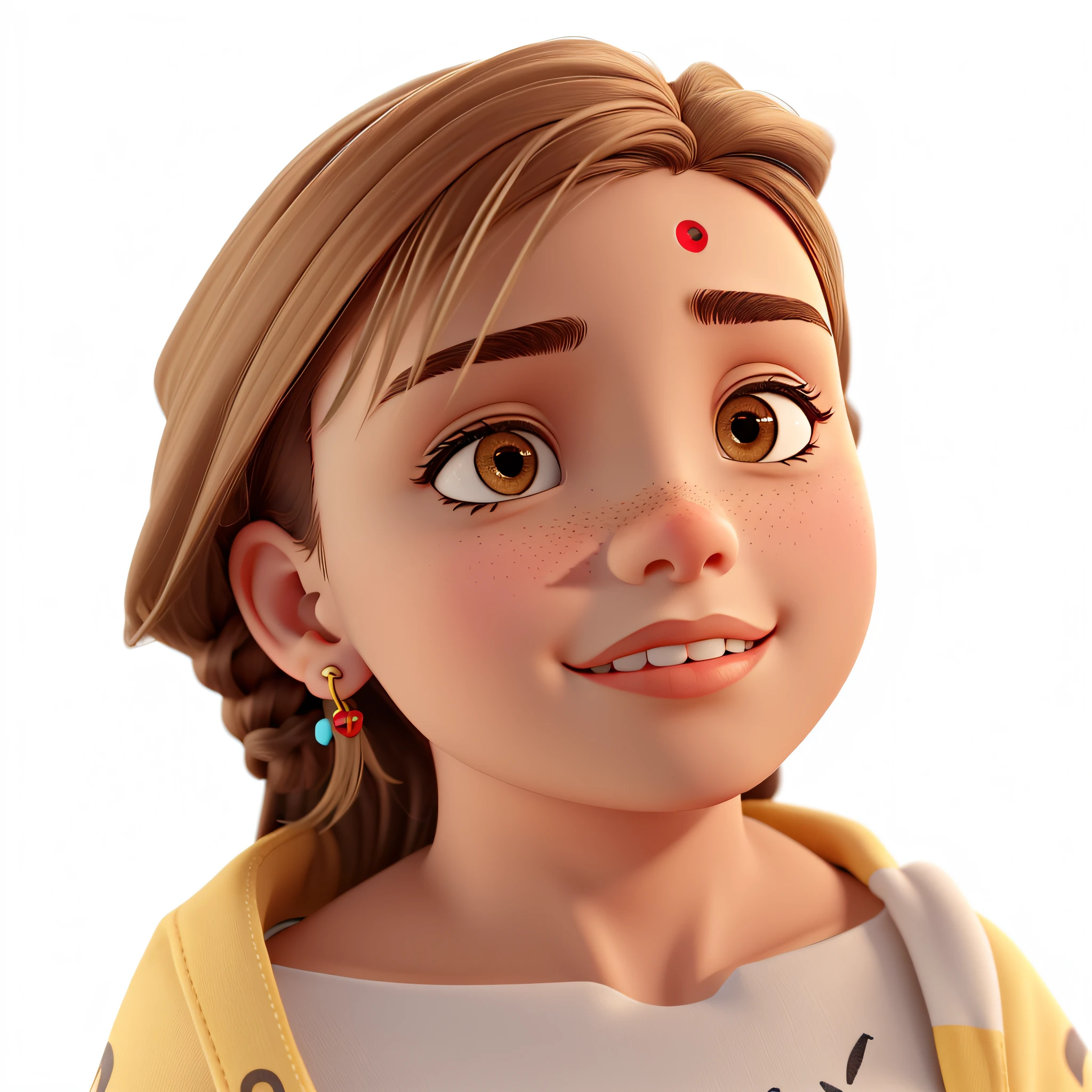 master part, alta qualidade melhor qualidade,1girl, Brown eyes, franja, small red earrings like dots on the ear
