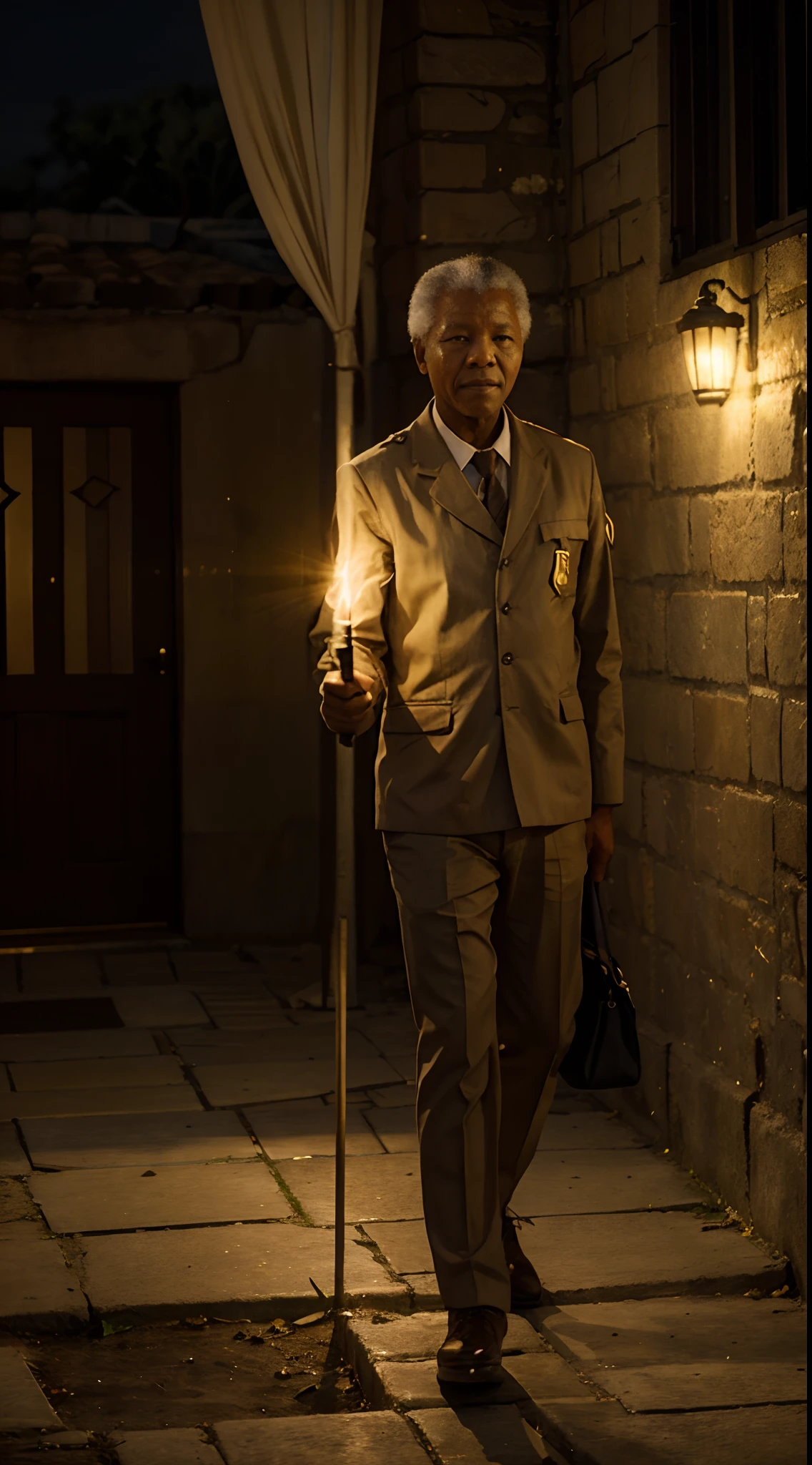"Capture the essence of Nelson Mandela's life as a beacon of hope, depicting him as a guiding light illuminating a path towards justice and equality."