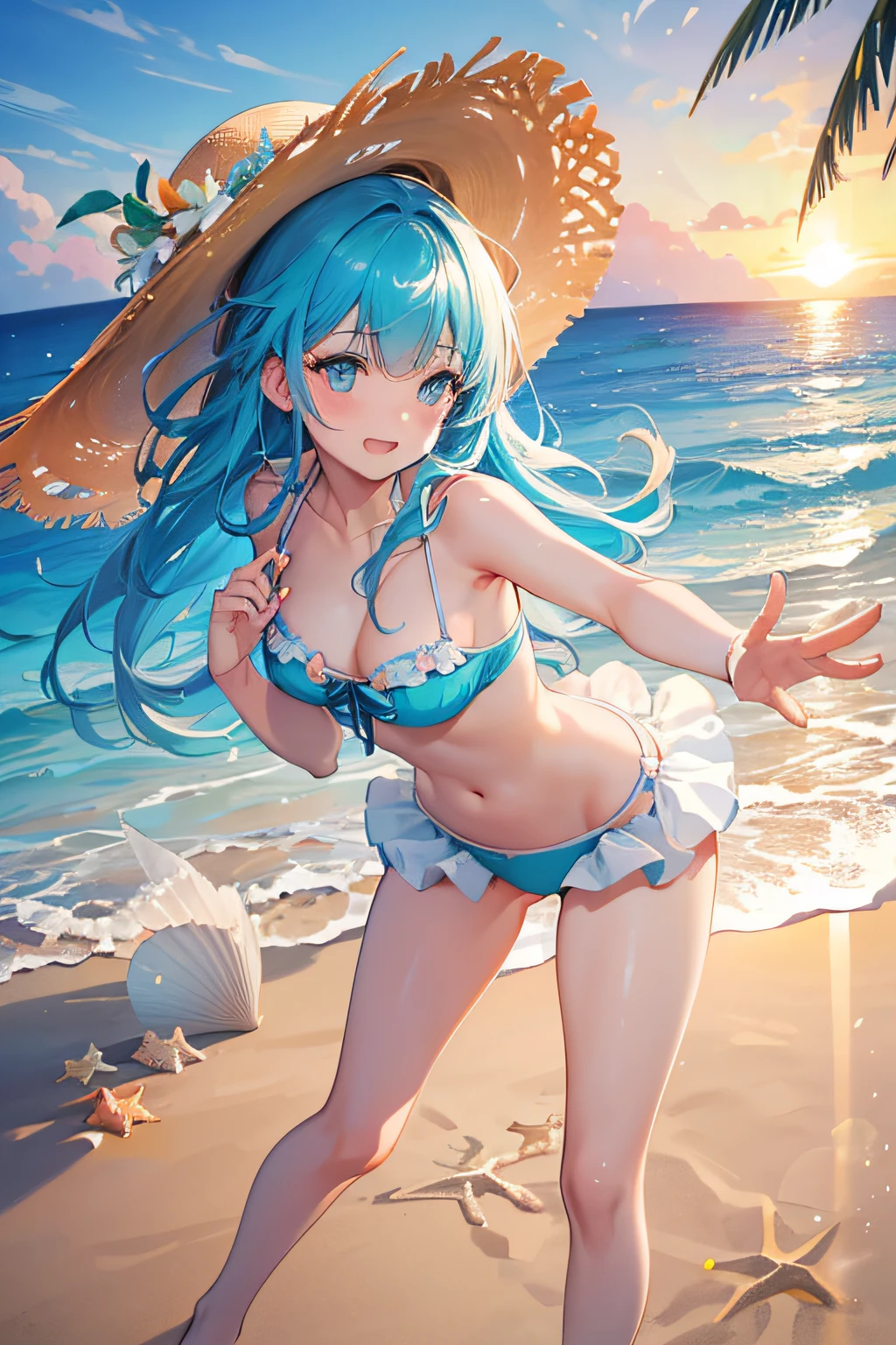 (best quality,4k,8k,highres,masterpiece:1.2),ultra-detailed,(realistic,photorealistic,photo-realistic:1.37),girl,beach,bikini,memories,summer memories,sand,sparkling ocean waves,gentle sea breeze,tropical palm trees,playful seagulls,sun-kissed skin,joyful laughter,beach umbrella,sun hat,cool sunglasses,salty air,dancing seashells,sandy footprints,frothy waves,relaxing sunbathing,swimming in crystal clear water,floral swimwear,colorful beach towels,refreshing ice cream,beautiful sunset silhouette,blissful happiness,endless summer