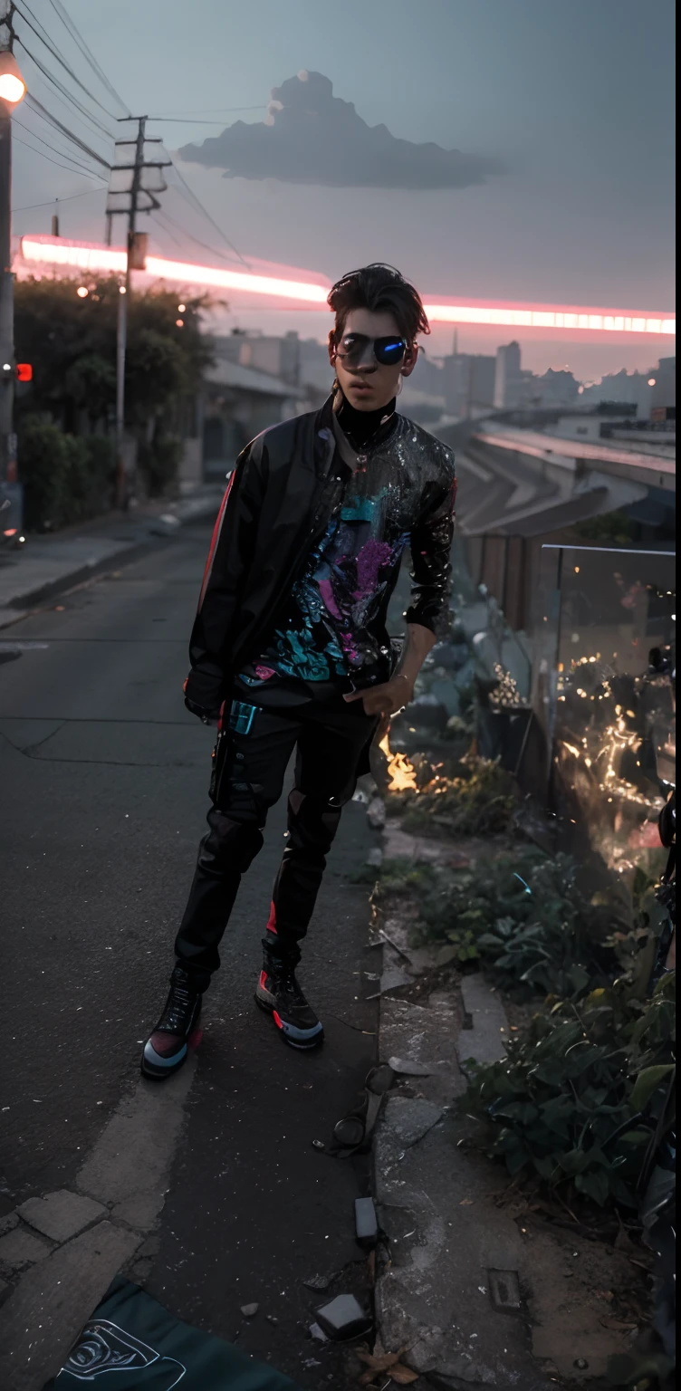 Change background cyberpunk handsome boy real stick face 8k ultra real listic,
