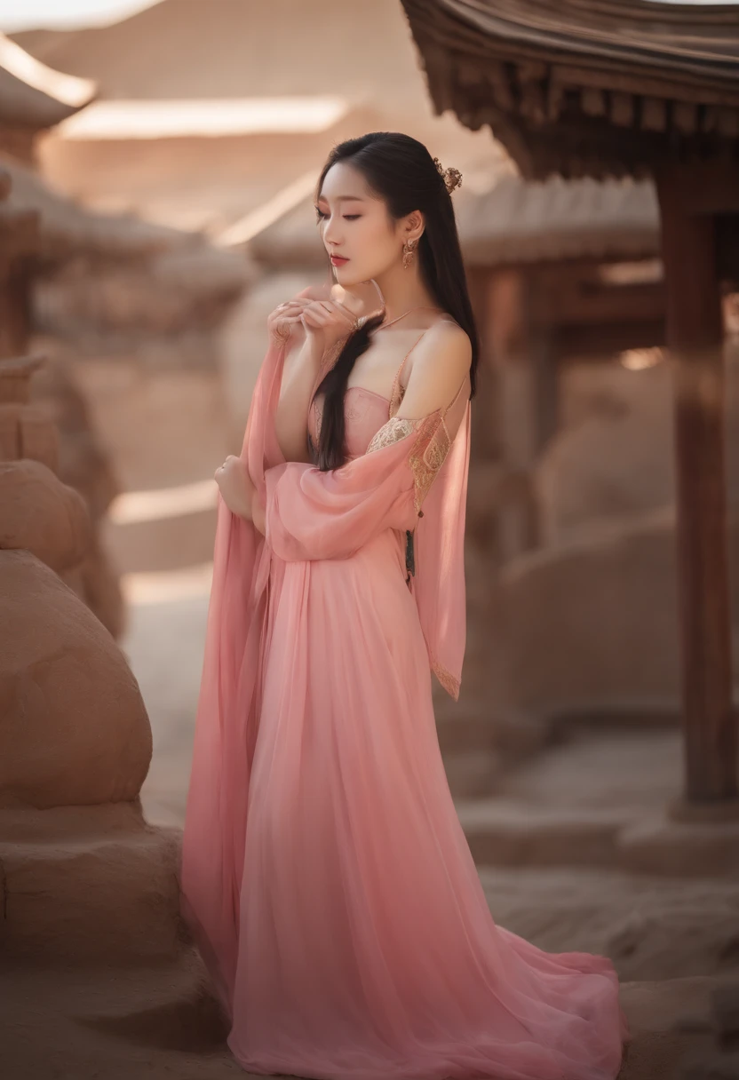 (High-resolution 8K raw photos are realistic,best qualtiy,),((2 women hugging)),(((Gradient Dunhuang costumes))),(Seven-doppelganger shot),(Pink Long Hair),Skinny and small,beautidful eyes,Super detailed face,Beautiful woman,tight-fitting,medium breasts Thin waist,Bigchest,age uncensored,cute female child, lesbian hugging and French kissing caressing boobs, Glowing skin,20yr old,(Loulan Ancient Town,outside,A desert),Sharpen,Chiffon,Front light,Solo,cleavage,((china goddess))