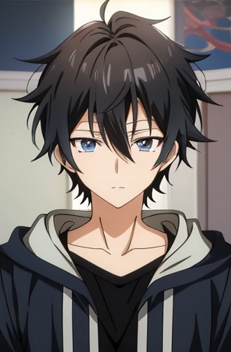 Anime boy with black hair and blue eyes in the room, young anime man, anime moe art style, Tall anime guy with blue eyes, male anime character, Anime boy, Detailed anime soft face, Anime handsome man, Anime portrait of a handsome man, hana yata, Male anime style, Detailed anime face, semi realistic anime, high detailed face anime