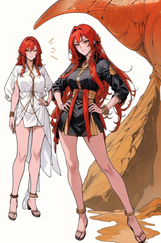 himeko,  Ancient Egyptian Art of a Complex Fantastical stout Sister, =(, Teaching, hyperdetailed, Standing with hand on hip, Funny wrinkles, Anklet, Soul patch, Smug, concept art, (masterpiece, best quality, high quality, highres, ultra-detailed)