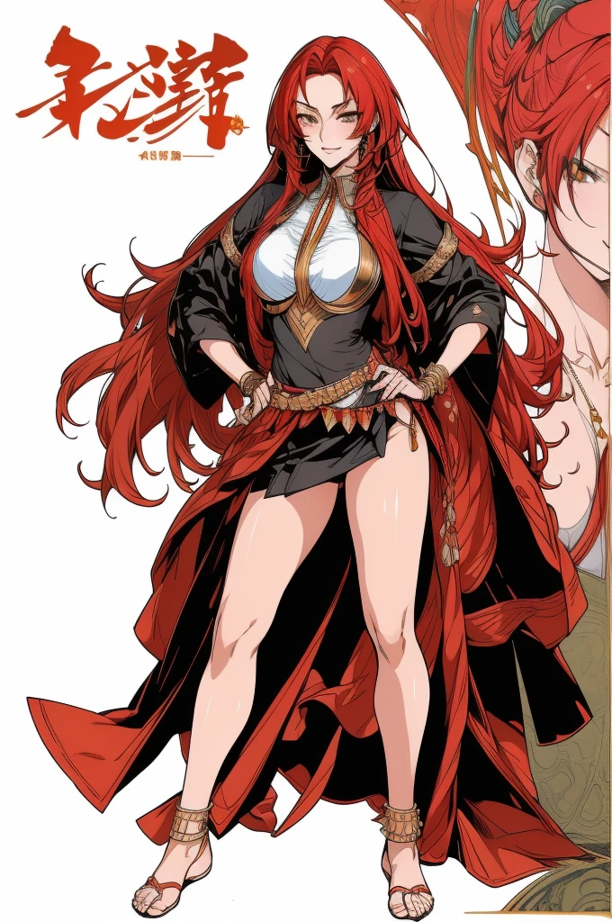 himeko,  Ancient Egyptian Art of a Complex Fantastical stout Sister, =(, Teaching, hyperdetailed, Standing with hand on hip, Funny wrinkles, Anklet, Soul patch, Smug, concept art, (masterpiece, best quality, high quality, highres, ultra-detailed)