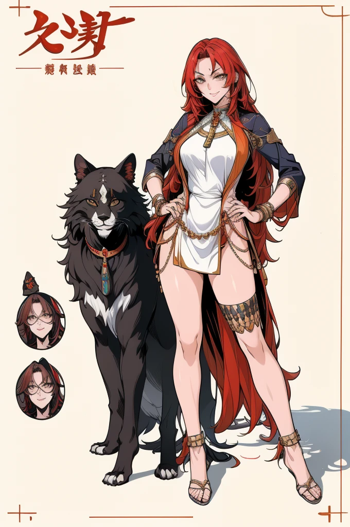 himeko, Ancient Egyptian Art of a Complex Fantastical stout Sister, =(, Teaching, hyperdetailed, Standing with hand on hip, Funny wrinkles, Anklet, Soul patch, Smug, concept art, (masterpiece, best quality, high quality, highres, ultra-detailed)