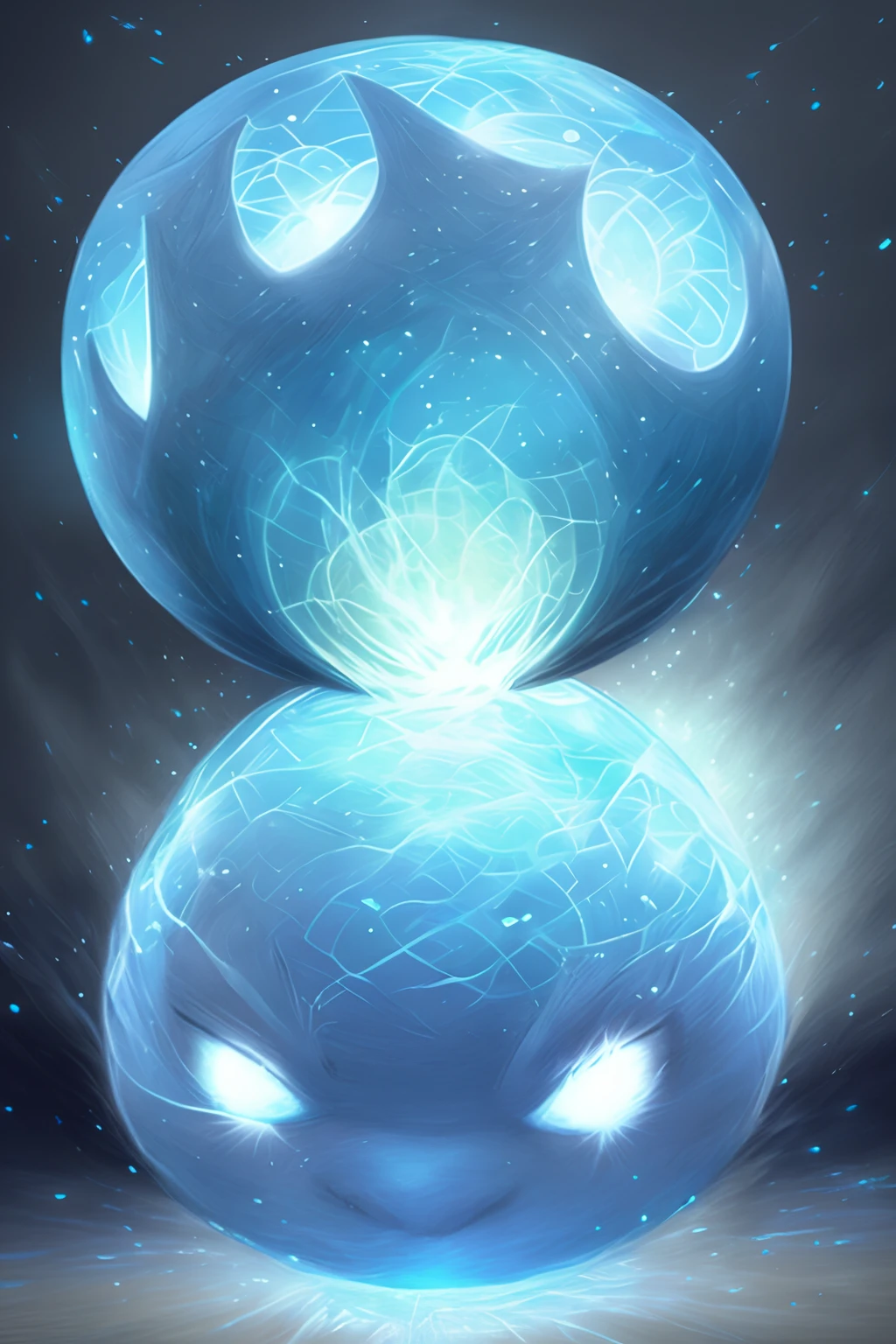 UM UNICO Globo de luz azul (com um rostinho fofo no meio), flutuando em uma livraria, olhar confuso, rpg, magia, fantasy realist