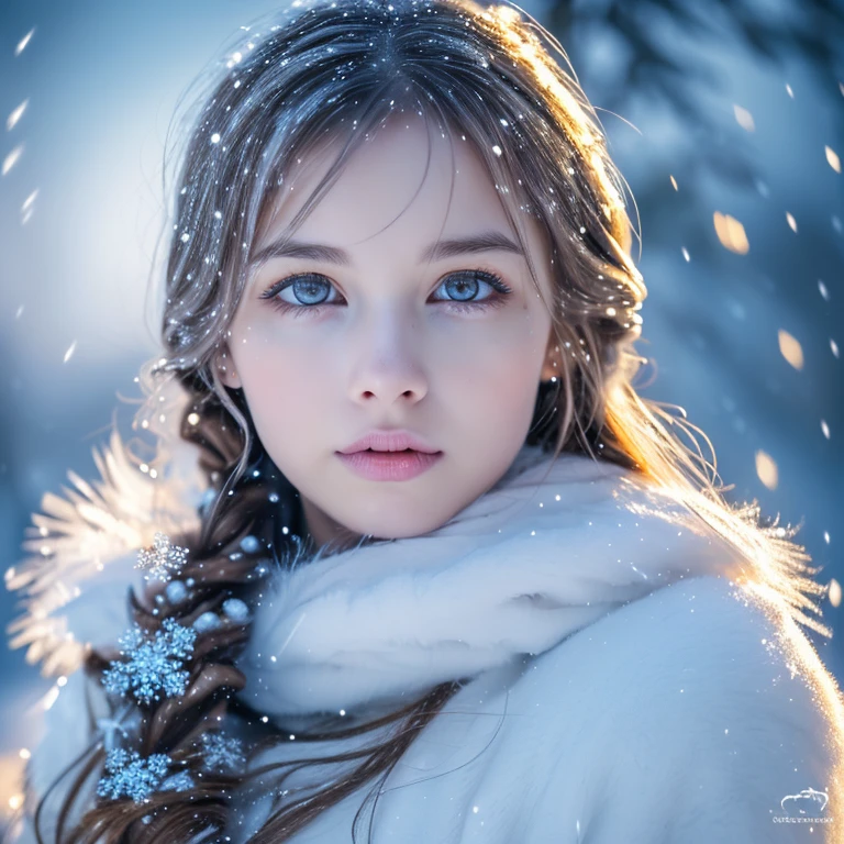 (best quality:1.4), (ultra highres:1.2), (highly detailed:1.3), (HDR:1.2), (cinematic lighting:1.3), (detailed eyes), (detailed facial features), (snowy background:1.2), standing pose, (3/4 body portrait:1.2), (soft fur:1.2), (adorable:1.2), (looking at viewer), (innocent expression), (soft lighting), (dreamlike), (fantasy-like:1.3), (ethereal:1.3), (magical:1.2), (snowflakes:1.2), (winter wonderland:1.3), (whimsical:1.2), (playful:1.2).