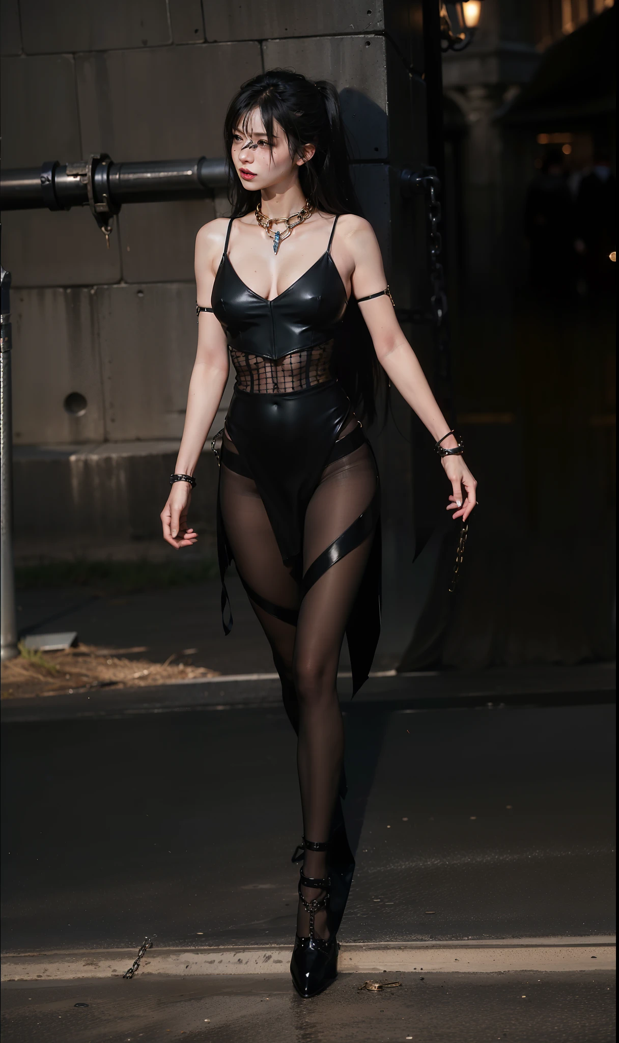 ,((Dressed in a see-through costume of a superheroine)),(, No bra)), Wet crotch, Wet thighs, Beautiful girl with accentuated slender abs: 1.4, (((nipple tips protruding, areola is protruding, The shape of the pubic region is clearly visible)), sixpack abs: 1.4, Bust Botox, Photo, Sharpness, Unique 850 4, Koda850 k portrait camera, F1.6 shots, Ultra-realistic textures, Spectacular light textures, Cinestil 800 Fashion Mechanics, (futuristic sci-fi battle fashion: 1.1), (tied perfectly by chain), Restraint, Slaves, collars, ((wide prison with sunlight)), Dark fantasy, Realistic material details, extreme hight detail, Ultra-realistic materials ((Torn costume))), Wet, Cloudy, (Chained)), ((big emphasized by chains)), ((chains digging into crotch)), ( (Collar)), (, No bra), shredded costumes, broken golden shields and battle spears,, White combat gloves, Combat shoulder armor, Realistic, (Bruises, ripped clothing, skimpy clothing, Blood: 1.3), Torn Cape, Torn pantyhose, Long legs, ((iron pipe in the crotch)), Metallic shackles and fetters, ((chains hung from heaven)), Wet crotch is clearly visible, Swarovski's sword and the anatomy beneath his feet, squatting on the ground,Finger repair,Five fingers,(futuristic sci-fi battle fashion, Torn mesh stockings),